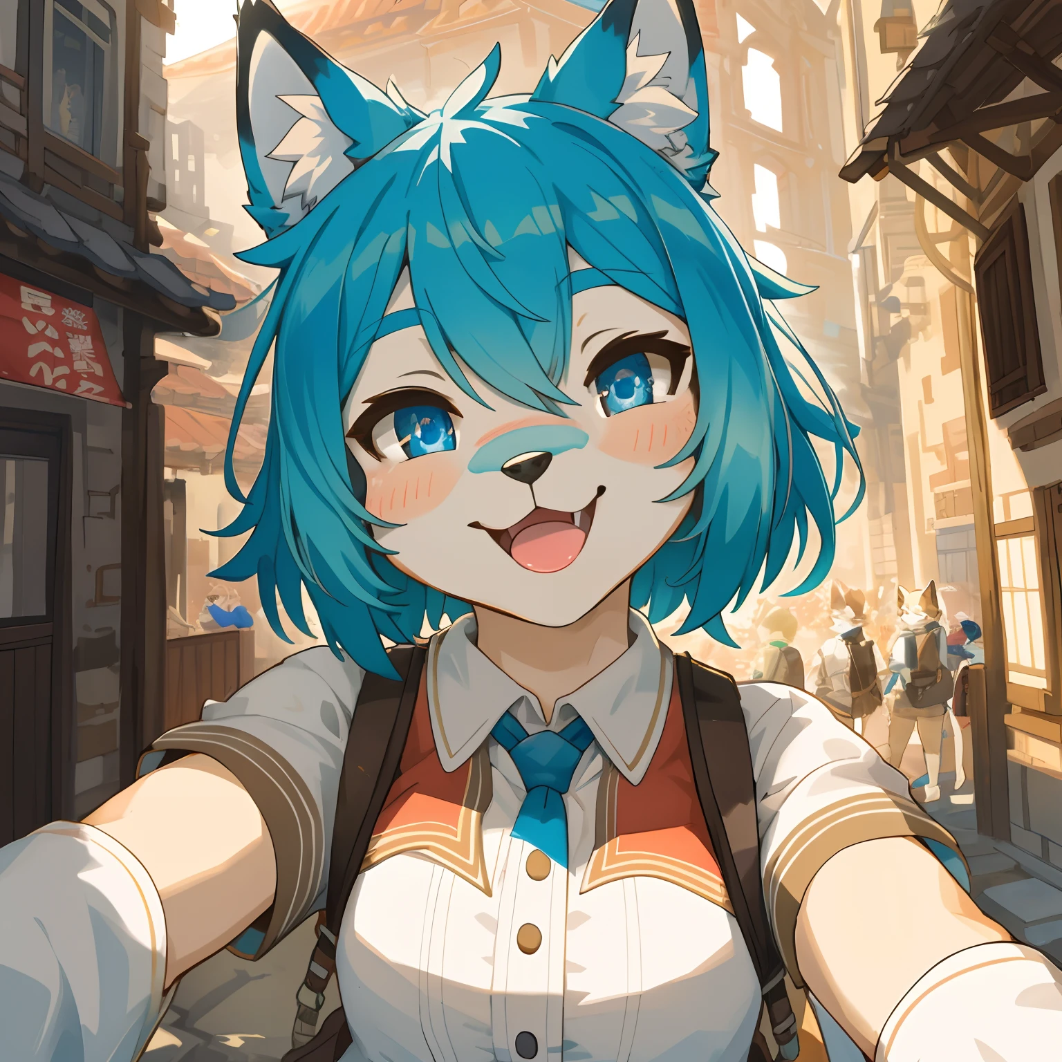 super high resolution, detailed background, World Heritage Site, 6+boys, 6+girls, Happy, joyful, absurdres(highly detailed beautiful face and eyes)perfect anatomy(Photos of solo travelers)(kemono, furry anthro)selfie,