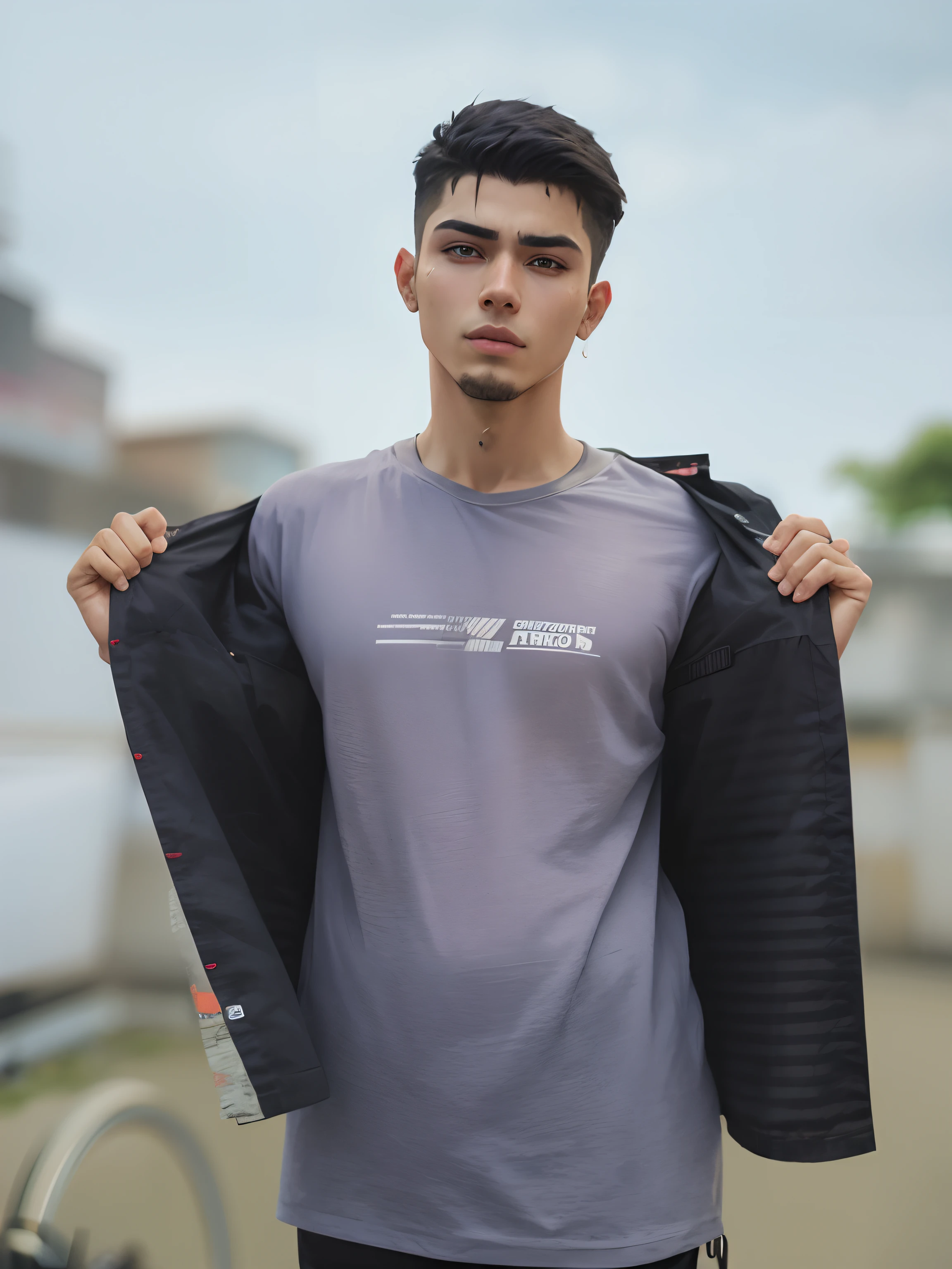 Change background cyberpunk handsome boy. Realistic face