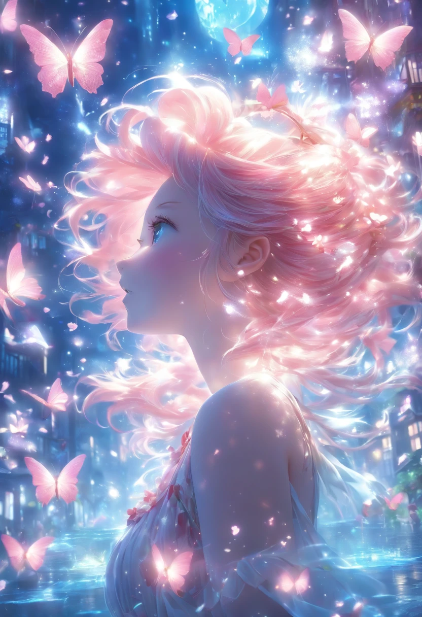(CG Unit 8K Highly Detailed Wallpapers) (top-quality) (better lighting) (extremely delicate and beautiful) (floating) (Beautiful) (spring atmosphere) (1girl in) (long pink hair), (Headband hair), (Dense and beautiful blue eyes), ((Very short white dress, Pink Lace Bottom), (income), ((Light Transparent Silk))), (Cherry blossom petals), (butterflys), (degrees of freedom), (Volumetric Lights) Cinematic lighting, chromatic abberation, Sony FE GM, Textured Leather, high détails, Haute, 8K