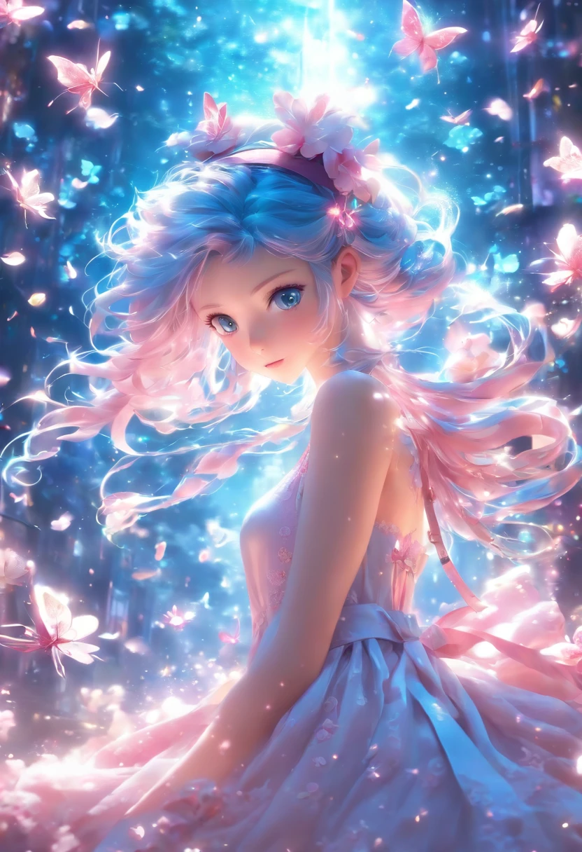 (CG Unit 8K Highly Detailed Wallpapers) (top-quality) (better lighting) (extremely delicate and beautiful) (floating) (Beautiful) (spring atmosphere) (1girl in) (long pink hair), (Headband hair), (Dense and beautiful blue eyes), ((Very short white dress, Pink Lace Bottom), (income), ((Light Transparent Silk))), (Cherry blossom petals), (butterflys), (degrees of freedom), (Volumetric Lights) Cinematic lighting, chromatic abberation, Sony FE GM, Textured Leather, high détails, Haute, 8K
