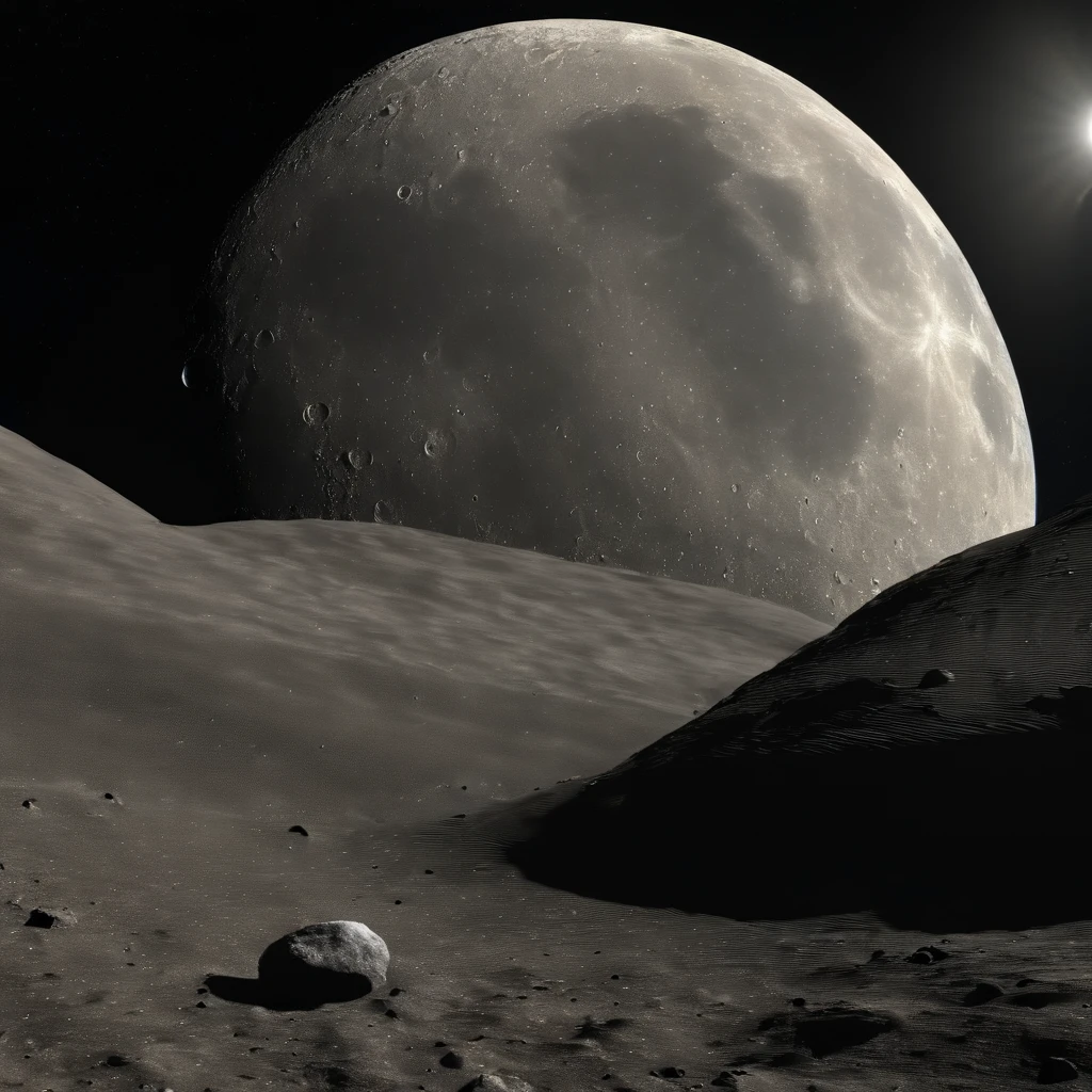 Master Parts、Superior Quality、superior image quality、The 8k quality、Beautiful pictures of the starry sky、magnifica、Arched Milky Way:1.25、(((Looking at space from the Moon:1.9)))、Craters on the Moon:1.9, Stand on the Moon