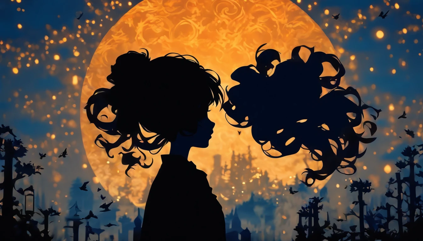 (Silhouette Art,cutouts:1.6)
(((Paper cutting art,A world where only black exists:1.3)
(Cowboy Shot),1 girl,Solo,
(Girl in dress,profile:1.2),white, Clear and beautiful face,Countless meteors、The Moon Behind、Empty train
break
(the blue moon)
Textured glass background,Tarot card atmosphere