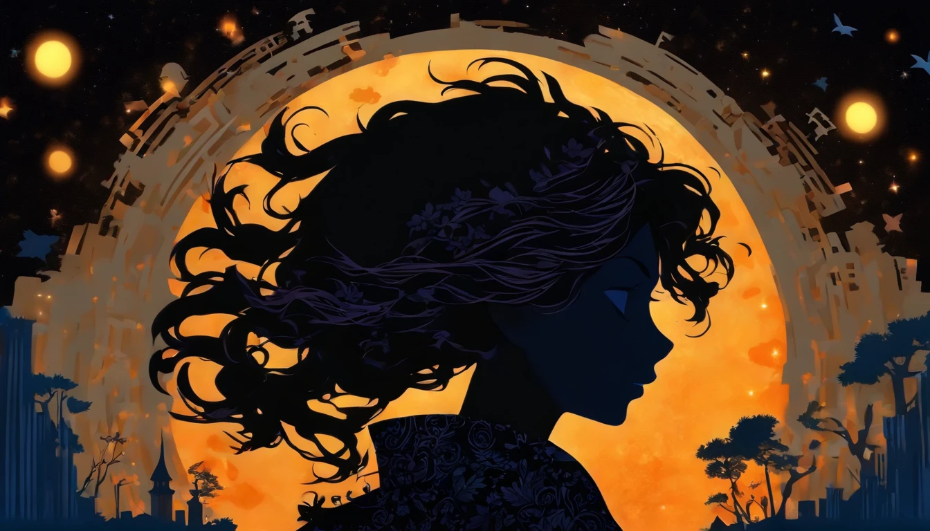 (Silhouette Art,cutouts:1.6)
(((Paper cutting art,A world where only black exists:1.3)
(Cowboy Shot),1 girl,Solo,
(Girl in dress,profile:1.2),white, Clear and beautiful face,Countless meteors、The Moon Behind、Empty train
break
(the blue moon)
Textured glass background,Tarot card atmosphere