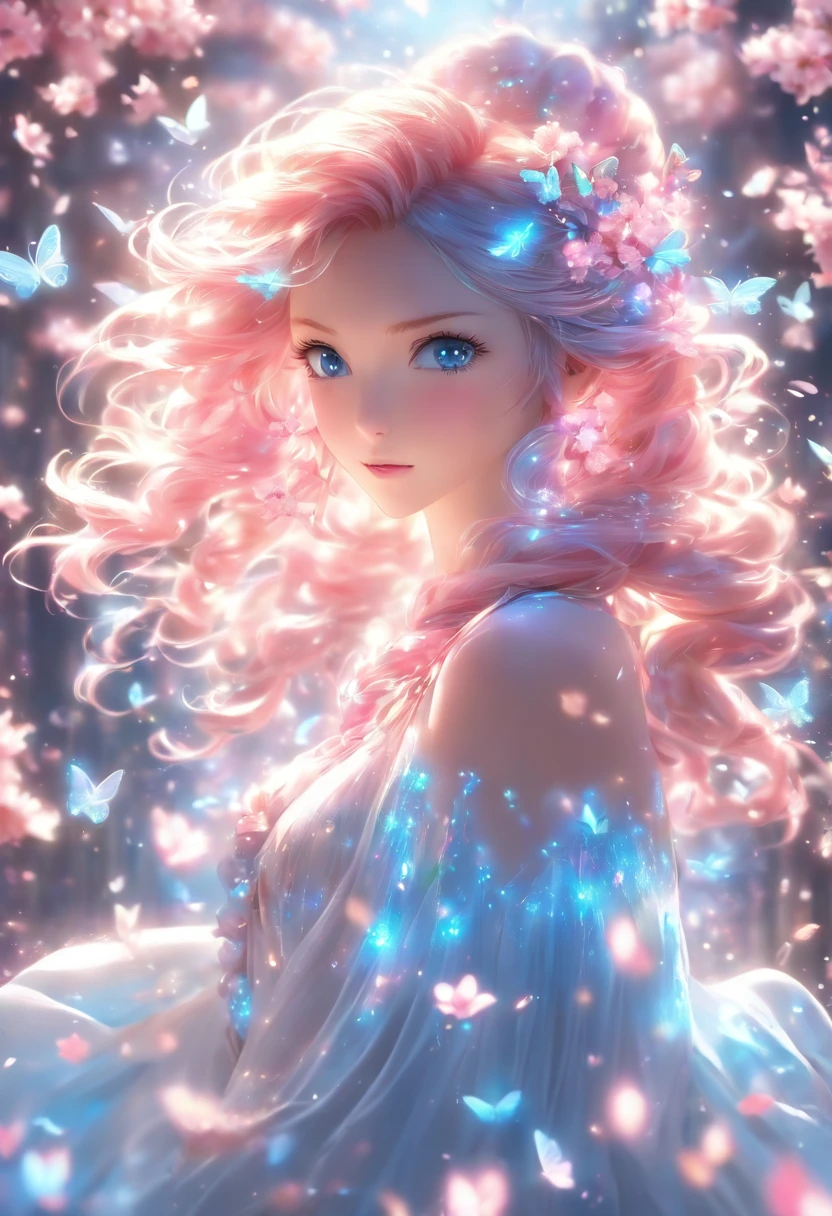 (CG Unit 8K Highly Detailed Wallpapers) (top-quality) (better lighting) (extremely delicate and beautiful) (floating) (Beautiful) (spring atmosphere) (1girl in) (long pink hair), (Headband hair), (Dense and beautiful blue eyes), ((Very short white dress, Pink Lace Bottom), (income), ((Light Transparent Silk))), (Cherry blossom petals), (butterflys), (degrees of freedom), (Volumetric Lights) Cinematic lighting, chromatic abberation, Sony FE GM, Textured Leather, high détails, Haute, 8K