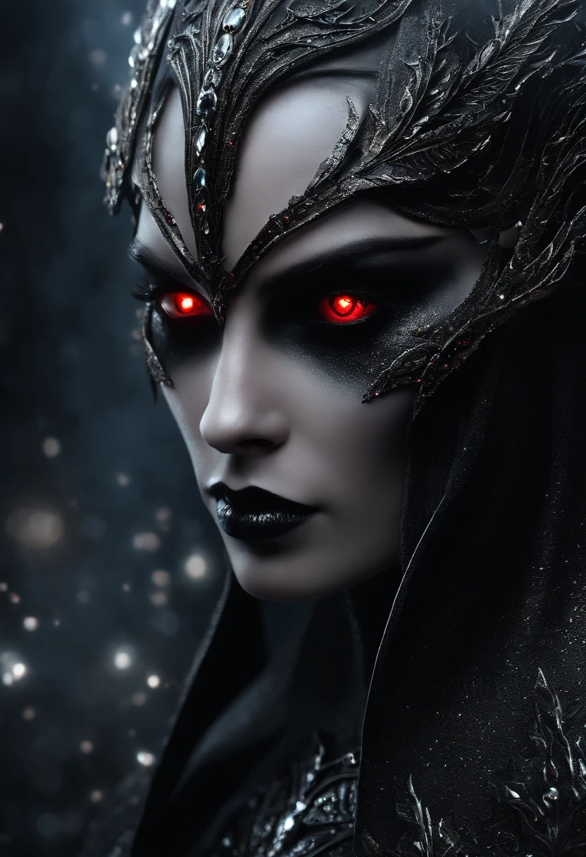 dark elf, Glowing scarlet eyes, , Very dark colors, Dark-light particles,  Mshiff, Wallpaper Art, UHD wallpaper