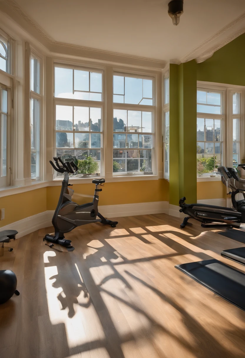 Elegant space,Bright,European style wainscoting,Pilates Space,Fitness equipment,River view from the window