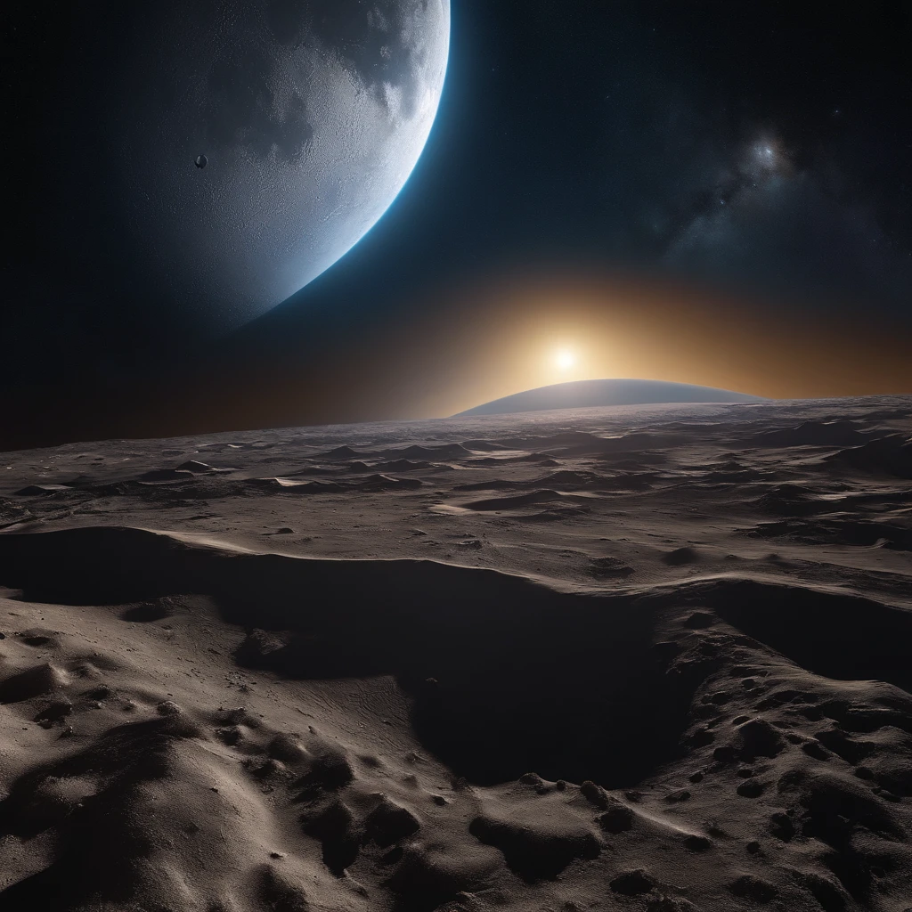 Master Parts、Superior Quality、superior image quality、The 8k quality、Beautiful pictures of the starry sky、magnifica、Arched Milky Way:1.25、Alafed view of Earth from the lunar surface:1.9, Lunar surface, space photo, on the moon, moon background, moon background, on the moon, Lunar soil, space photo, The Moon crashes into the Earth, The moon hits the earth, moonscape, Moon orbiting other satellites, Focus on the Moon, On Moon, number々Craters of:1.9, Giant Earth visible in the sky