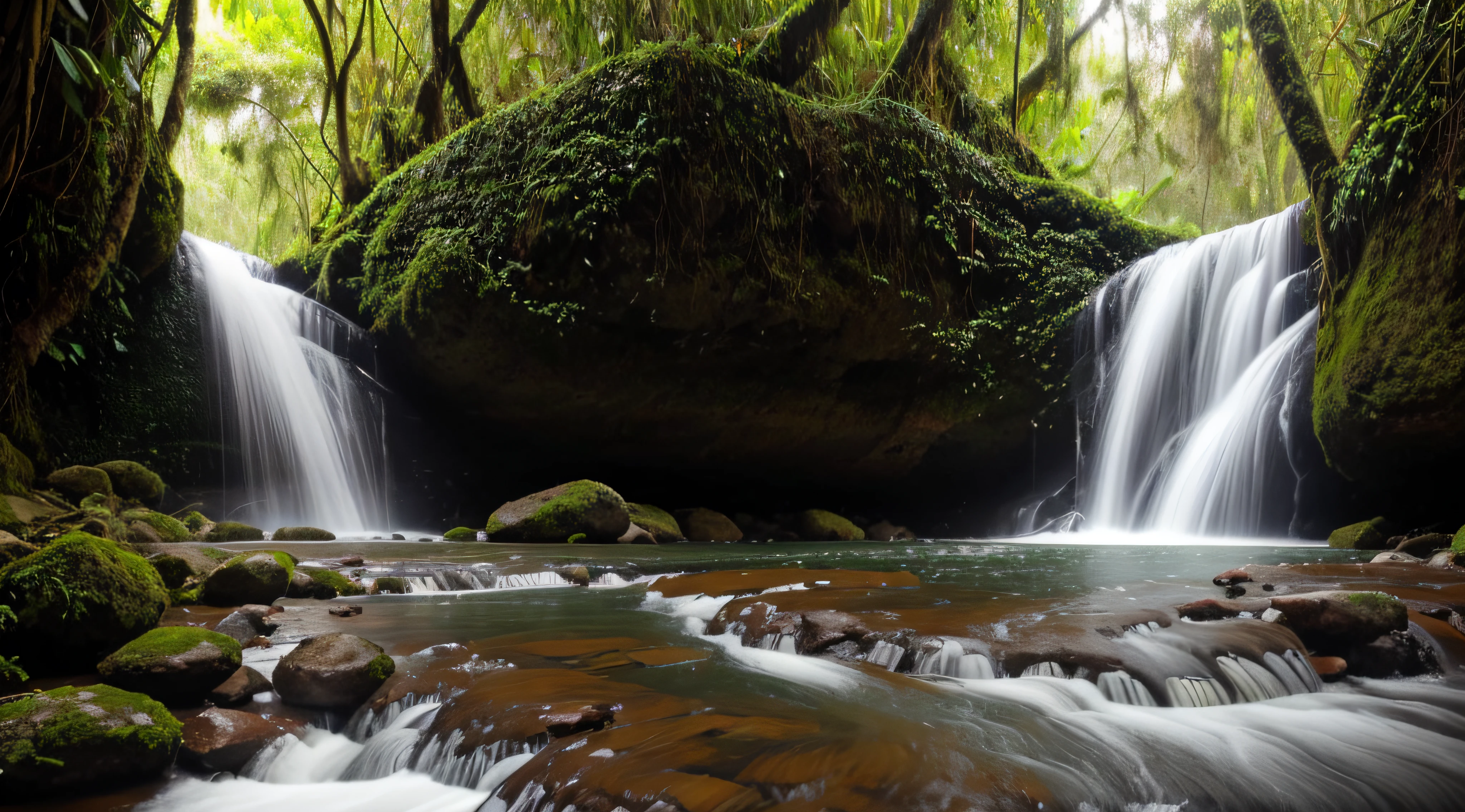 Cachoeira em floresta tropical com queda alta