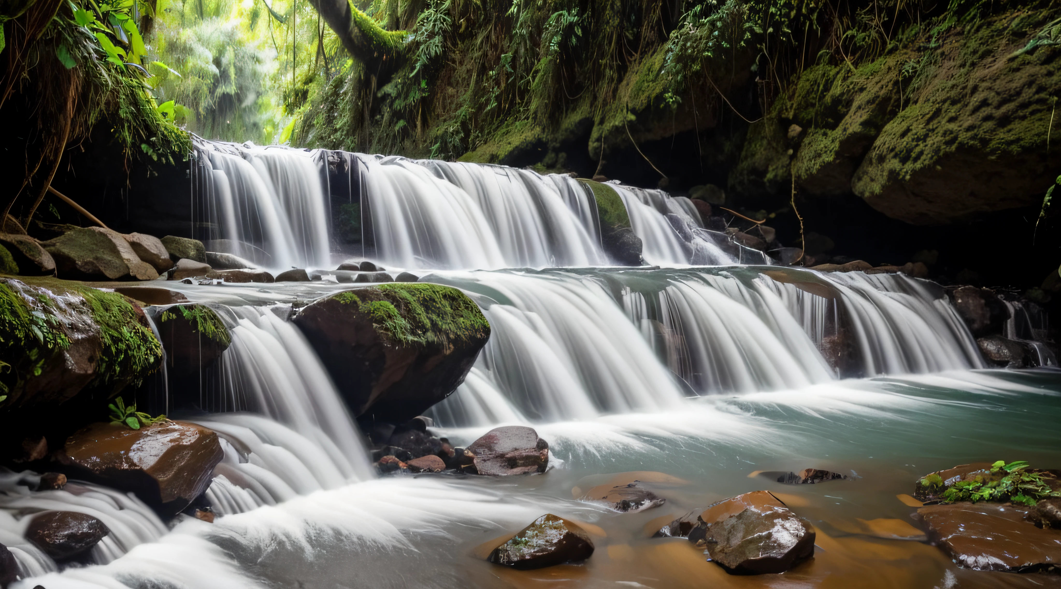 Cachoeira em floresta tropical com queda alta
