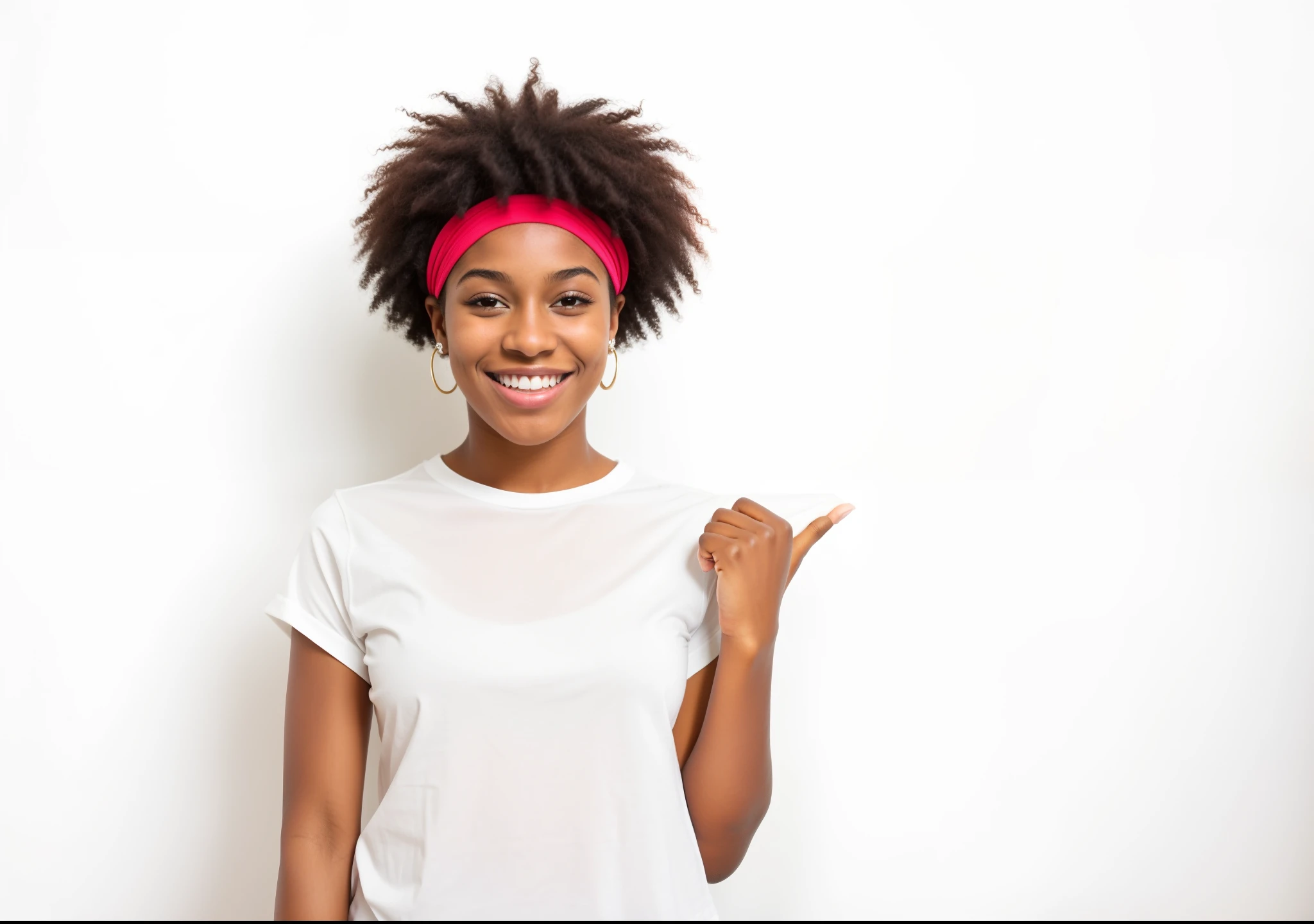 mulher negra jovem e  sorridente de camisa branca apontando para algo com o dedo, Adolescente negra, mulher de pele marrom com um sorriso gigante, bonito hip hop jovem negra, Jovem com short, sorriso confiante sutil, adolescente do sexo feminino, man is with black skin, sorrindo confiante, vestindo uma camiseta branca  muscular, young man with medium - length, warm friendly expression, jovem atraente, maos perfeitas