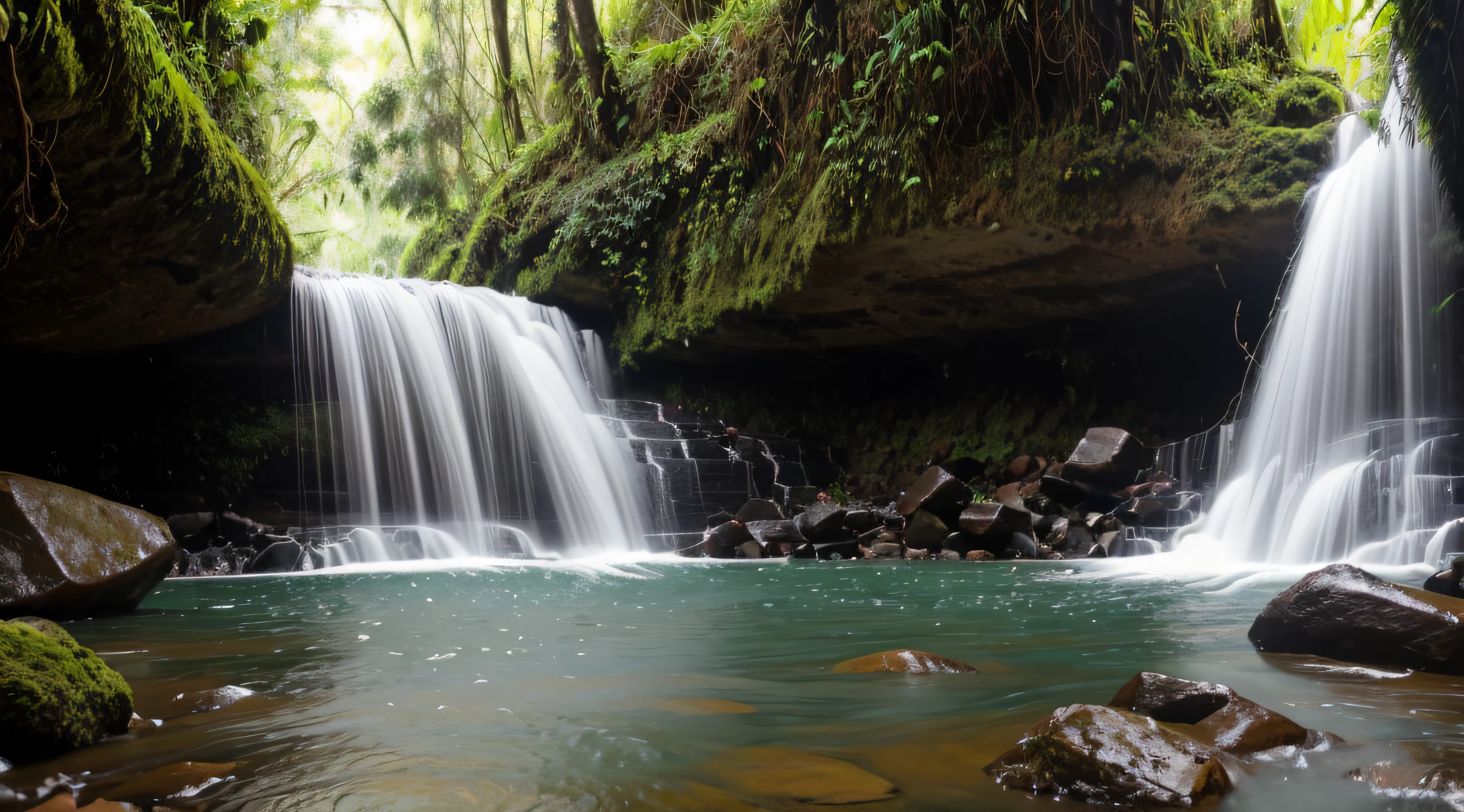 Cachoeira em floresta tropical com queda alta