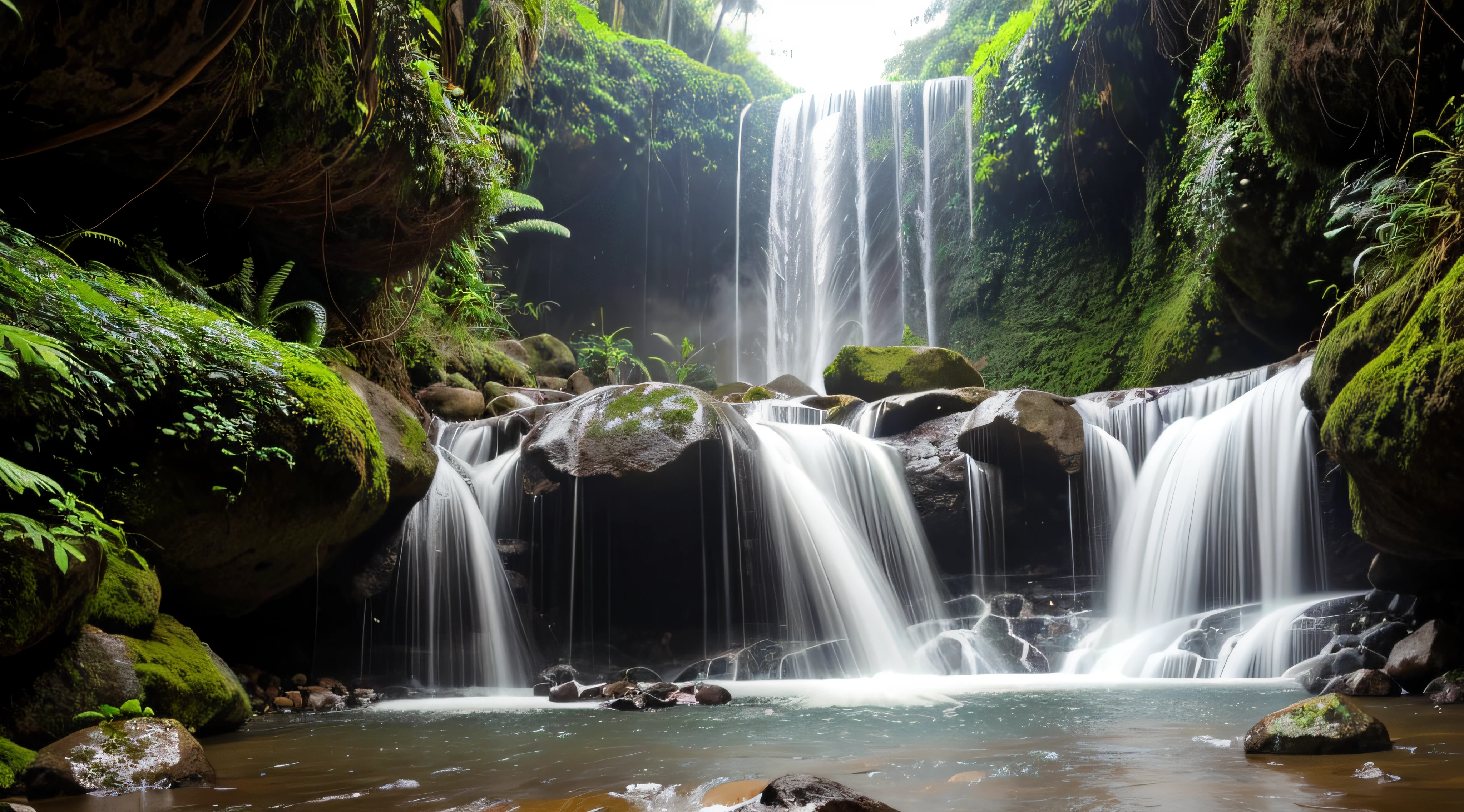 Cachoeira em floresta tropical com queda alta