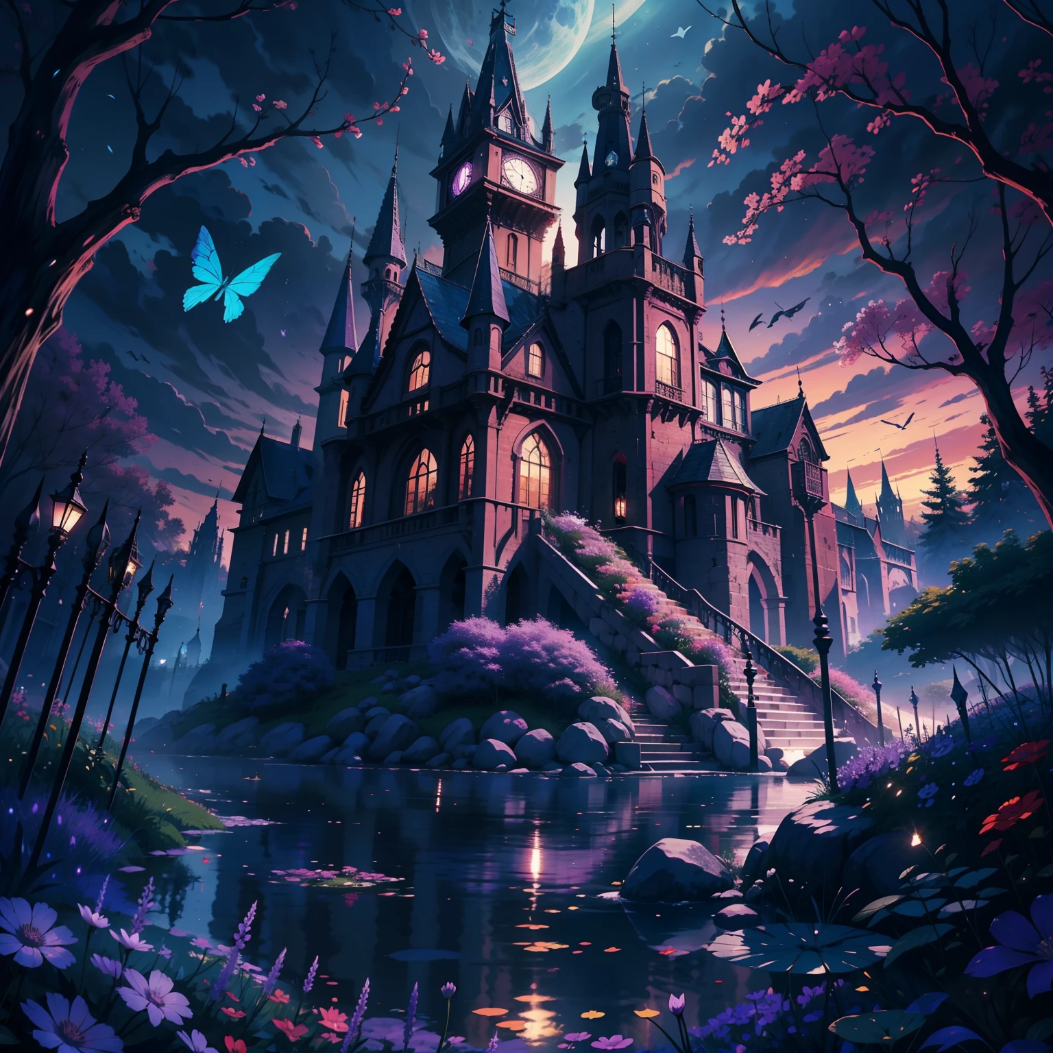 A setting with medieval eras of purple and violet magic, Cheio de magia, The magic in this place is the basis of everything and everyone, aqueles que podem usar magia, are well respected, Bruxas e bruxos com sua magia de voar. What is this world of magic like? e se existe, como seria? algo maravilhoso de ver? or something no one can explain?. Show me this multi-vision scenario. Show large image angles