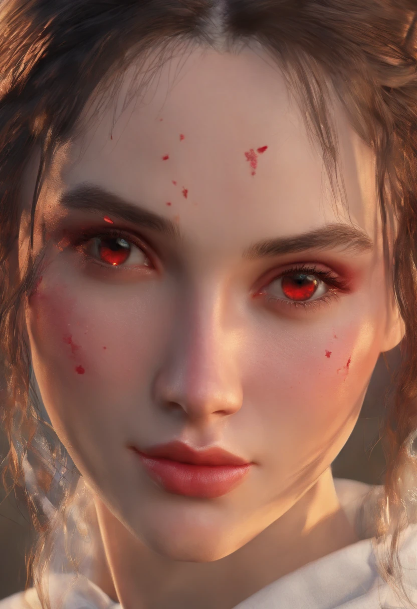 (((A deep reddish wound crosses her left cheek))) Fair complexion, Woman about 16 years old, Natural black hair, Characteristic scarlet eyes, Wearing Kohl, slender and graceful, Beautiful, Candles in a medieval setting, ultra sharp focus, realistic shot, Medieval women's clothing, Gloomy colors (scar:1.4)