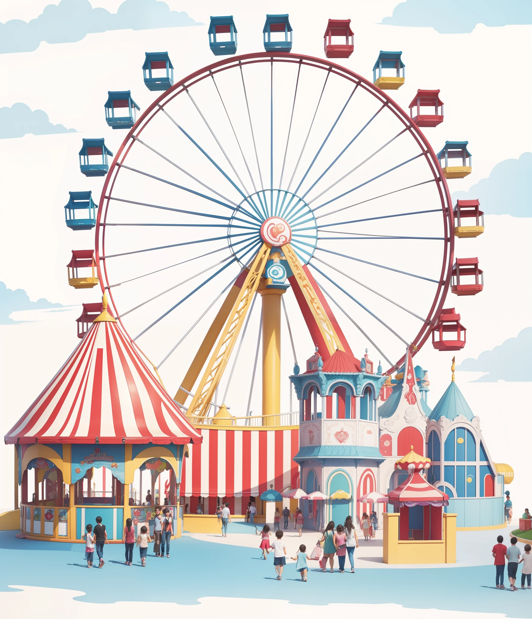 The most beautiful and fun amusement park, Colouring, felicidade, altamente detalhado, perfect composition, Amusement park announcement, Muitos detalhes