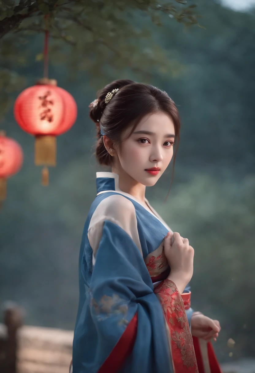in panoramic view,magical realism, Anime Big Breasts,Masterpiece, Гипер HD, super detaill, High Details, Best Quality, hight resolution, hight resolution, Award-winning, Award-winning, anatomically correct, 8K,),(full moon,Holding hands in the moonlight,Peaceful night sky in the background,Traditional romance, Xianxia Fantasy, chinese fantasy, Beautiful moonlit night, chinese style, Moonlit night, dreamy atmosphere),(Boy in blue and anime girl in red dress:1.5,Gentle girl,a beaut,chinese hanfu,inspired by Leng Mei,Romantic atmosphere:1.5,Cinematic lighting,Chinese Premium Color Scheme), One shoulder is bare, Huge bust,乳溝,japanaese girl, , slim face, Small stature,, Slim waist, full bodyesbian,on all fours,