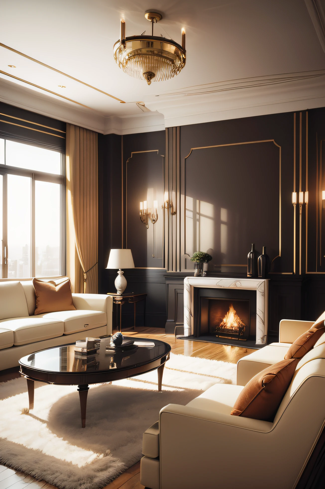 Interior design of a living room, art deco style