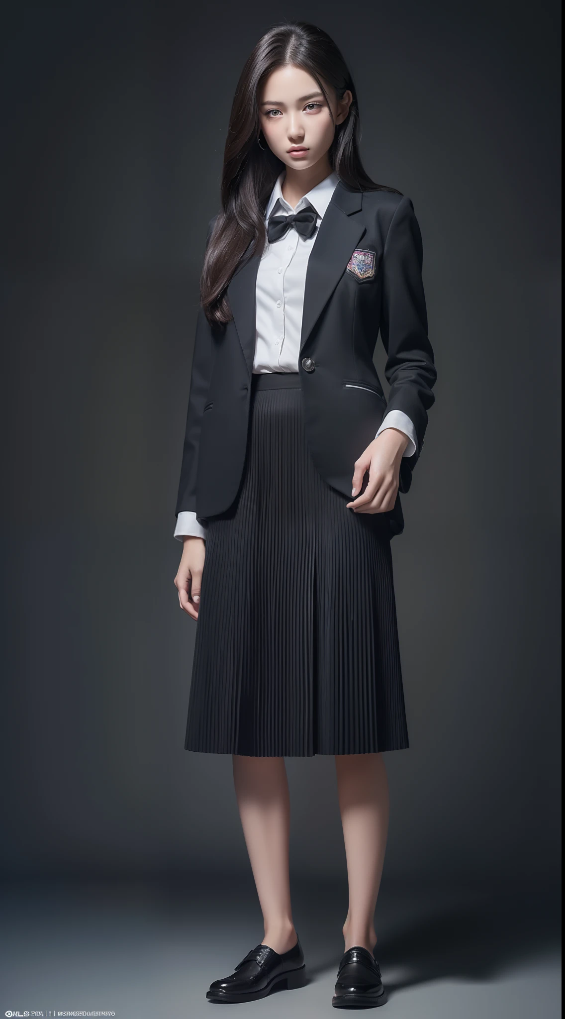 (((((Full body view))))), 8k, Mastepiece, Realistic, Realism, photorealistic, photorealism, Hyper detailed, HD, Ultra High Resolution, Top Quality, beautiful mature college girl, realistic skin texture, Detailed eye, school uniform