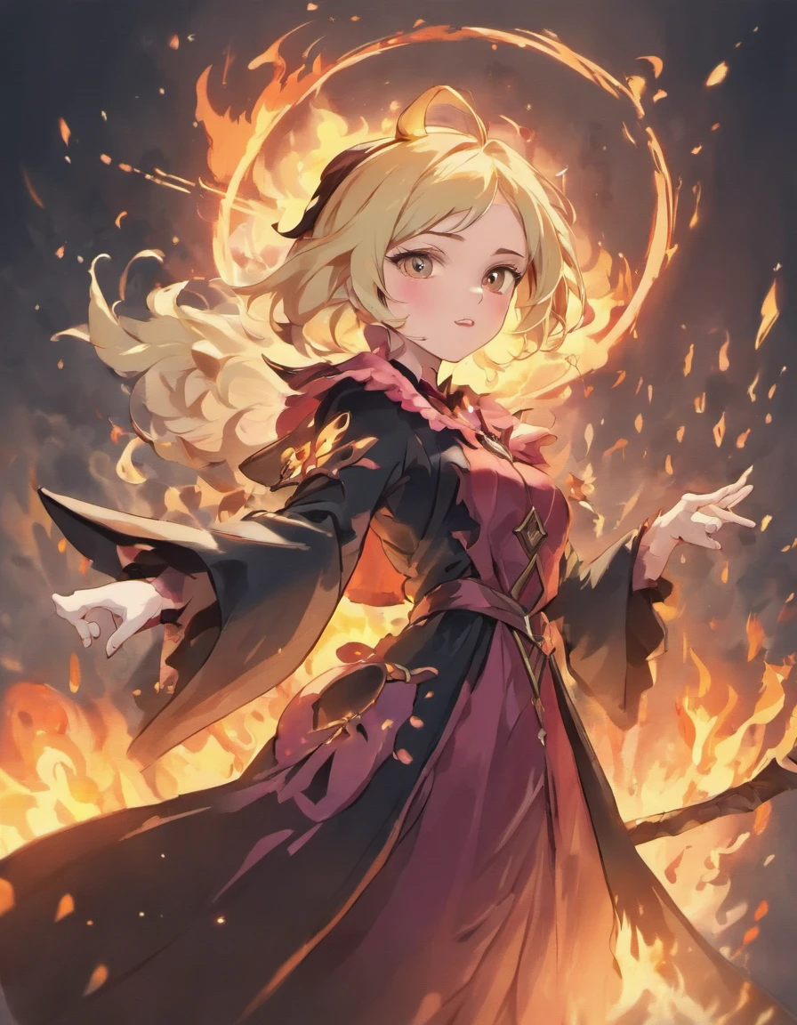 Masterpiece, best quality, (beautiful face: 1.1), (realistic: 1.5) (blonde witch, marischa becker, 30 years old woman, fire magic: 1.3), upper body