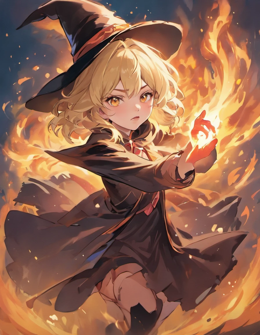 Masterpiece, best quality, (beautiful face: 1.1), (realistic: 1.5) (blonde witch, marischa becker, 30 years old woman, fire magic: 1.3), upper body