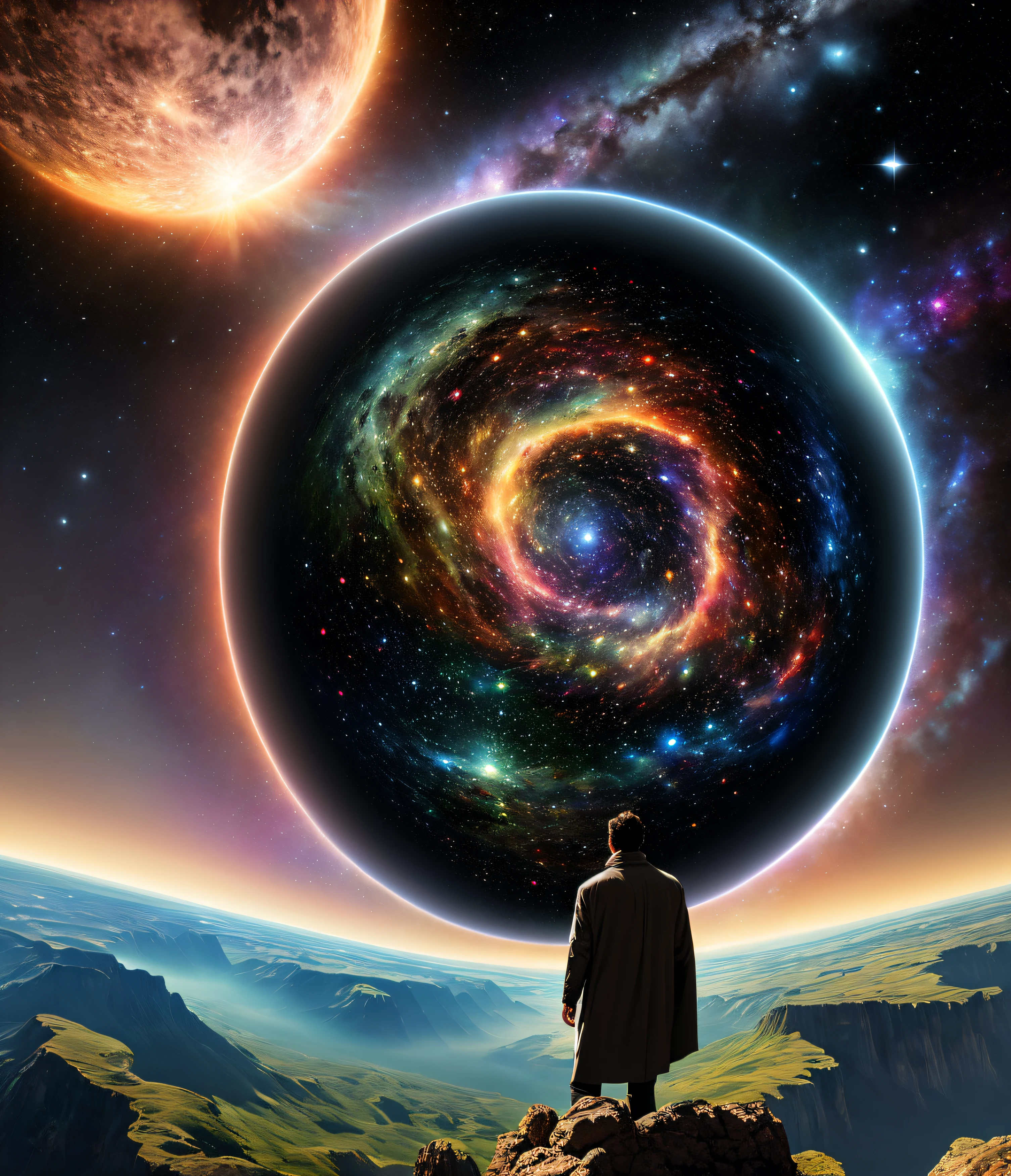 Man at edge of creation of the universe