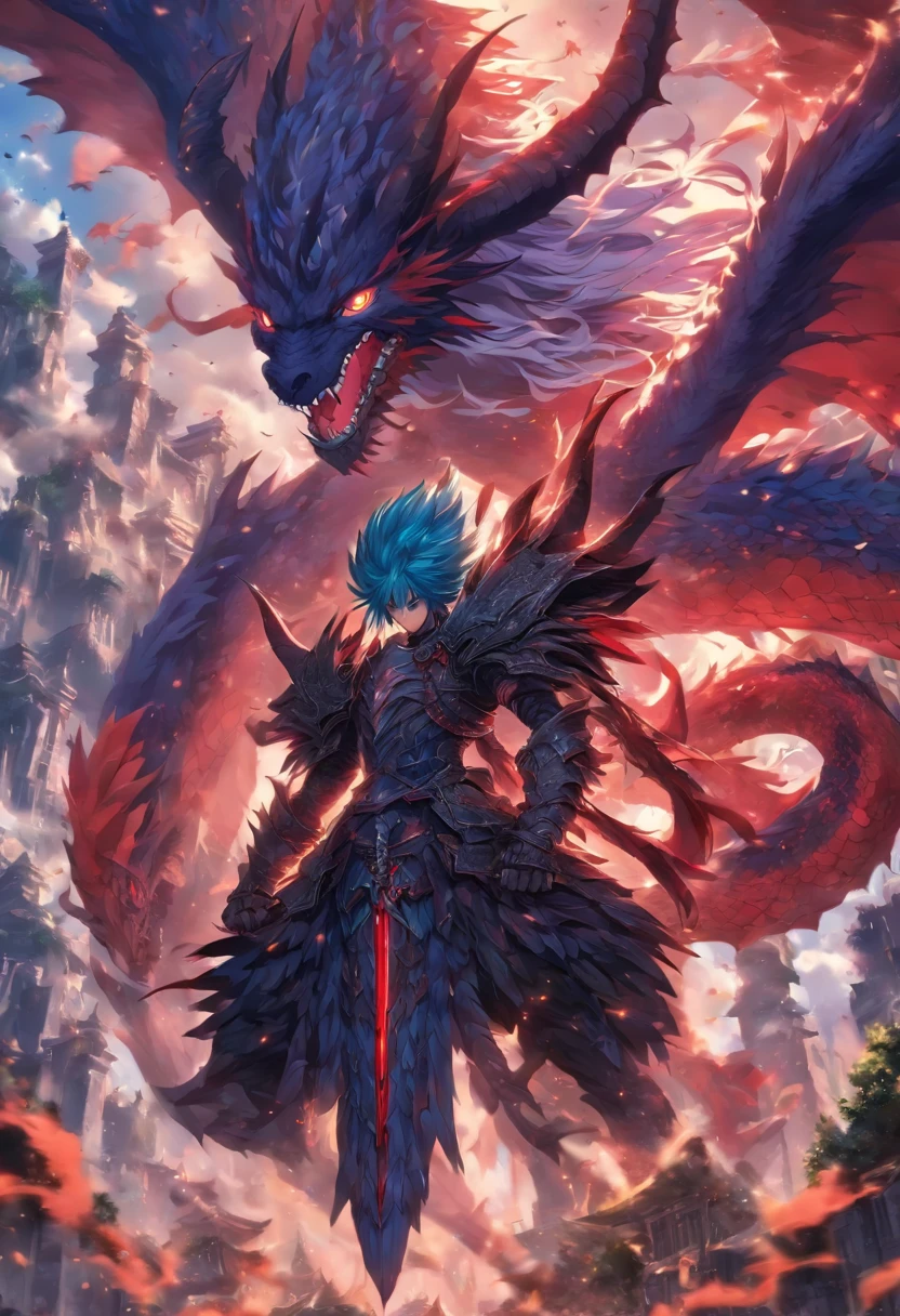 2 meninas em armadura com espada longa, Blue and red hair fight demons with, Dragon-like wings disrupt clouds and forests, UHD, master part, anatomicamente correto, Detalhes altos, Super Detalhe, pele texturizada, best quality, 8k2 meninas em armadura com espada longa, Blue and red hair fight demons with, Dragon-like wings disrupt clouds and forests, UHD, master part, anatomicamente correto, Detalhes altos, Super Detalhe, pele texturizada, melhor qualidade, 8k