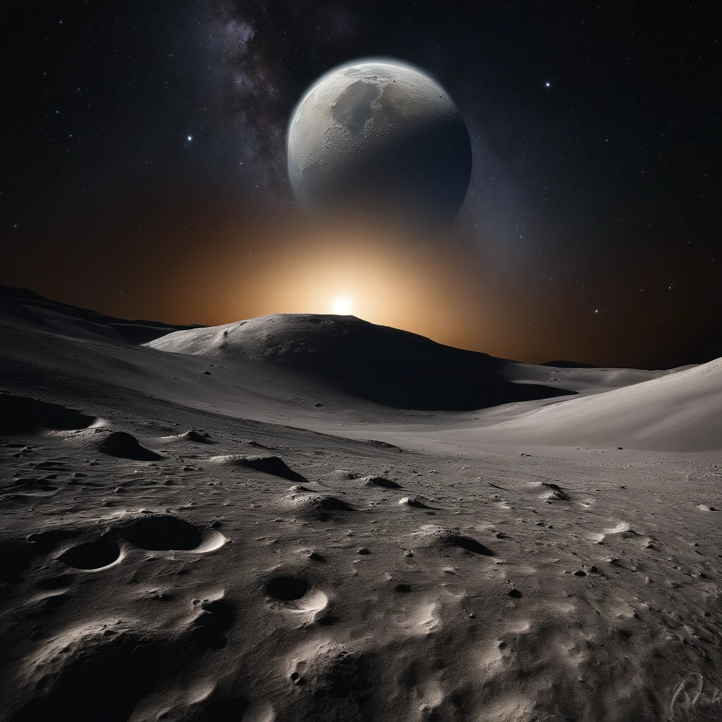 Master Parts、Superior Quality、superior image quality、The 8k quality、Beautiful pictures of the starry sky、magnifica、Arched Milky Way:1.25、Alafed view of Earth from the lunar surface:1.25, Lunar surface, space photo, on the moon, moon background, moon background, on the moon, Lunar soil, space photo, moonscape, Focus on the Moon, On Moon, Numerous craters, Huge Earth in the Sky
