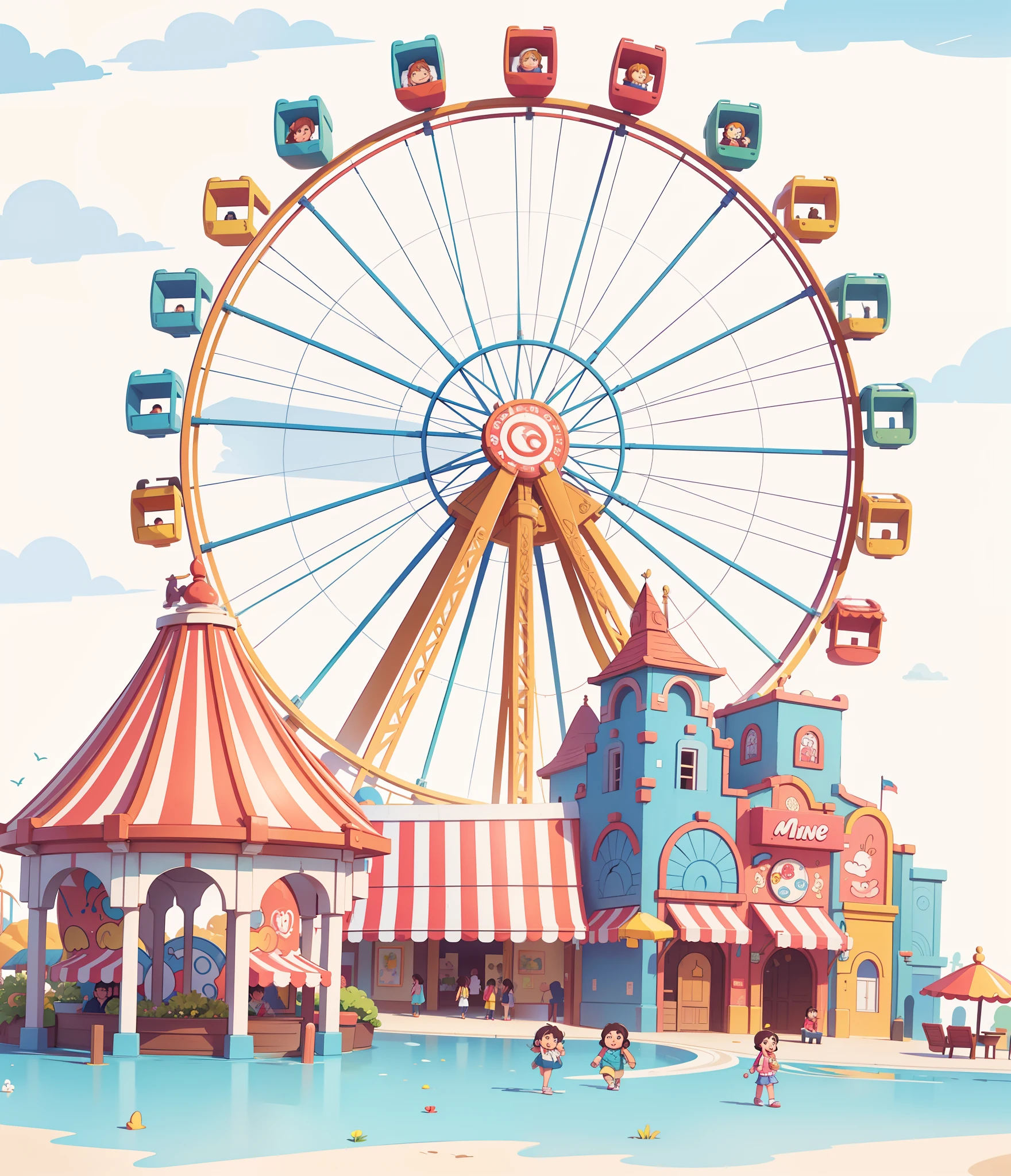 The most beautiful and fun amusement park, Colouring, felicidade, altamente detalhado, perfect composition, Amusement park announcement, Muitos detalhes