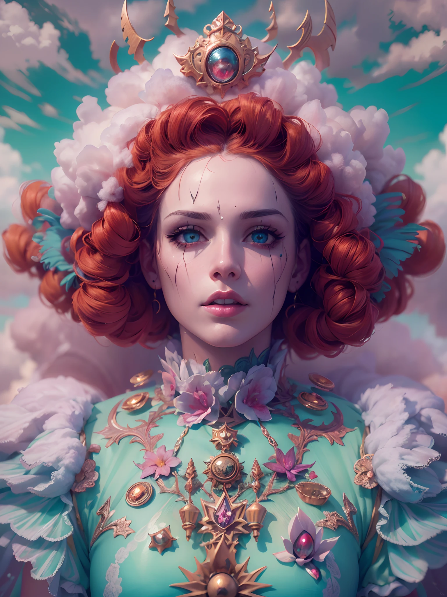 (best quality,4k,8k,highres,masterpiece:1.2),ultra-detailed,(realistic,photorealistic,photo-realistic:1.37),portrait,vivid,cloud,editorial make up,perfect composition,best portrait,detailed,cinematic lighting,photographed,symmetry,colored clouds,glowing eyes,sharp focus,ethereal atmosphere,dreamlike,HDR,UHD,studio lighting,ultra-fine painting,physically-based rendering,extreme detail description,professional,concept art,sci-fi,limited color palette,mysterious,grim,haunting,emotionally charged