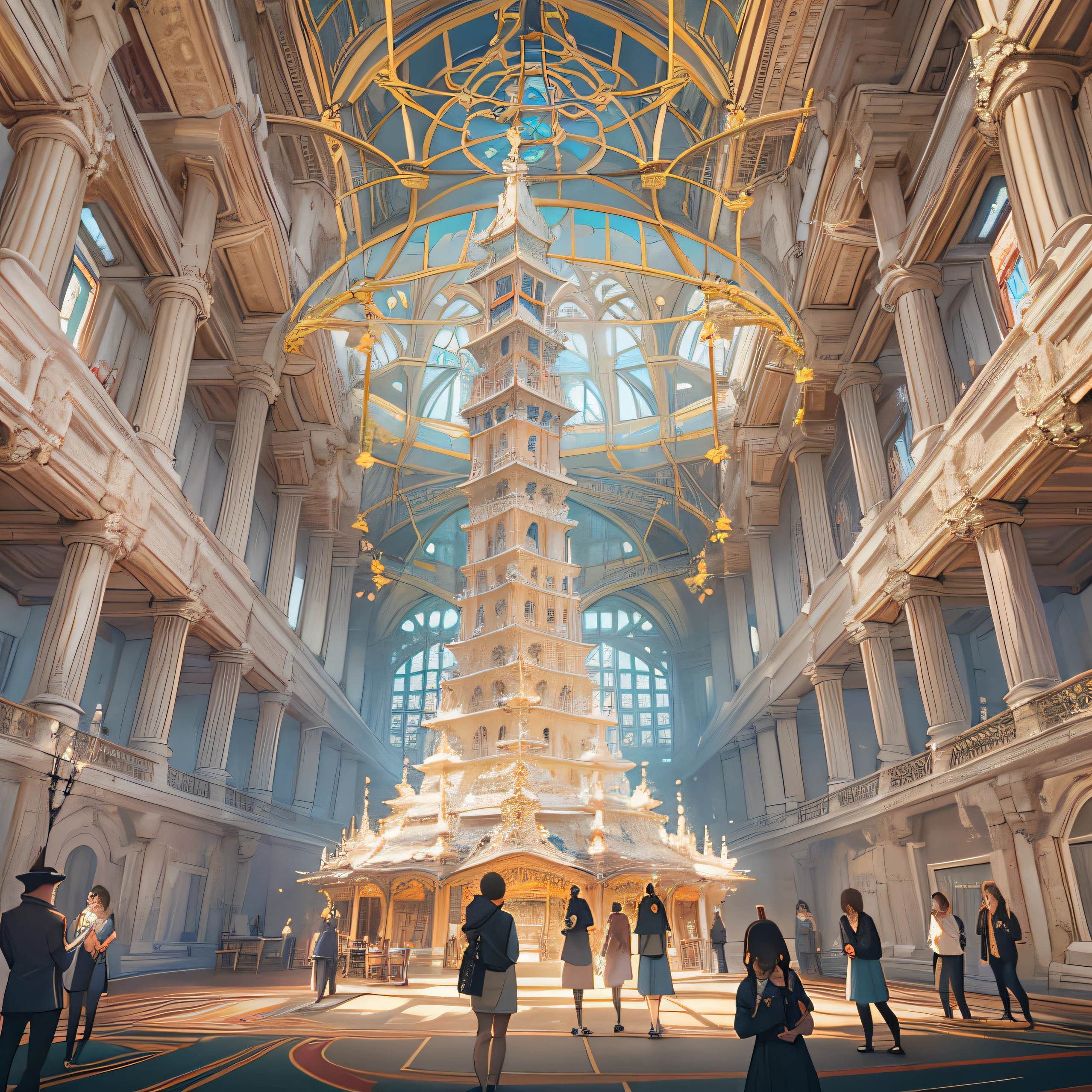 In a livestream room, the audience stares at a massive sugar cube that resembles an ancient architectural structure, like a pavilion or a tower, ,in the style of the stars art group xing xing, 32k, best quality, masterpiece, super detail, high details