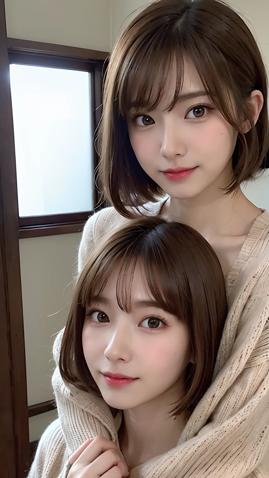 {{NSFW}},((highest quality、In 8K、master piece:1.1))、fisheye lens 、1 woman、Transparent white skin、delicate and beautiful skin、human-like skin、realistic skin feel、Make sure the light and dark、very short hair、short hair、too short hair、複雑な色hair of、complicated hairstyle、gloss々hair of、bangs are cute、Cut the bangs parallel to each other、bangs bangs、Looking at the camera、look at camera、raise your chin slightly、double big eyes、super delicate eyes、super detailed face、keep your face firmly、high detailed lips、thick lips、Slender body,covered erect nipples,shiny skin,Take a full body photo、feminine toned body、draw the entire landscape、comb your hair、detailed design、On a plush bed、Lying face down、lie on your back、bathrobe、かわいいbathrobeをきる、