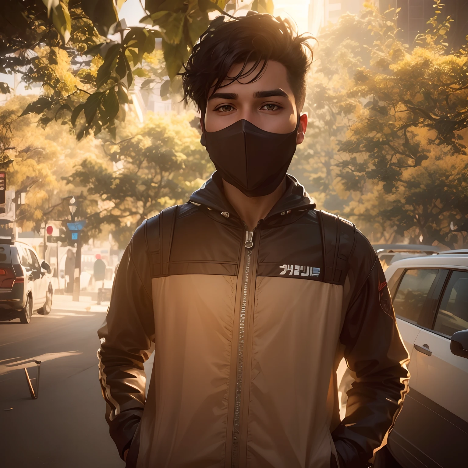 Boy With Coffee Futuristic background realisti c realistic face