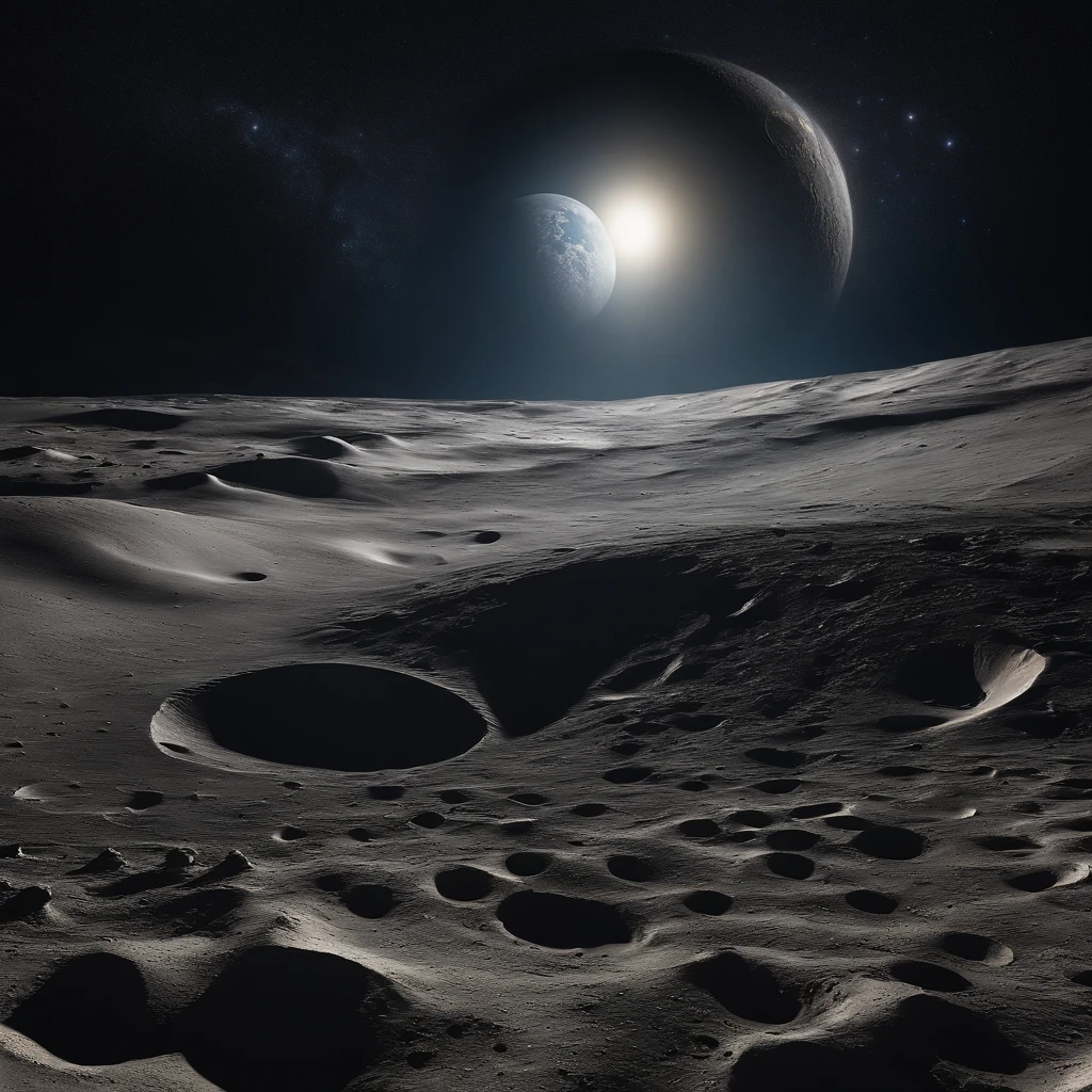 Master Parts、Superior Quality、superior image quality、The 8k quality、Beautiful pictures of the starry sky、magnifica、Arched Milky Way:1.25、Alafed view of Earth from the lunar surface:1.25, Lunar surface, space photo, on the moon, moon background, moon background, on the moon, Lunar soil, space photo, moonscape, Focus on the Moon, On Moon, Numerous craters, Seeing the Earth from the surface of the moon:1.9, Big Earth Visible in the Sky:1.9