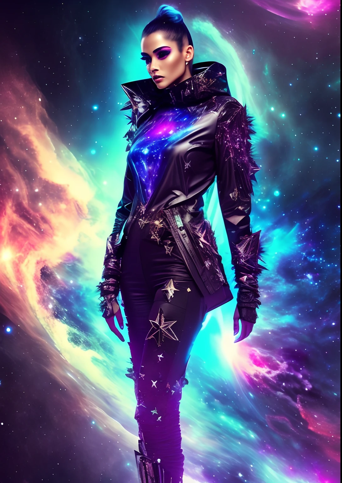 dreamlikeart, galaxy, outer space, nebula, star, [cyberpunked] Fashion Women's Clothing From The Stars (star:1.5),