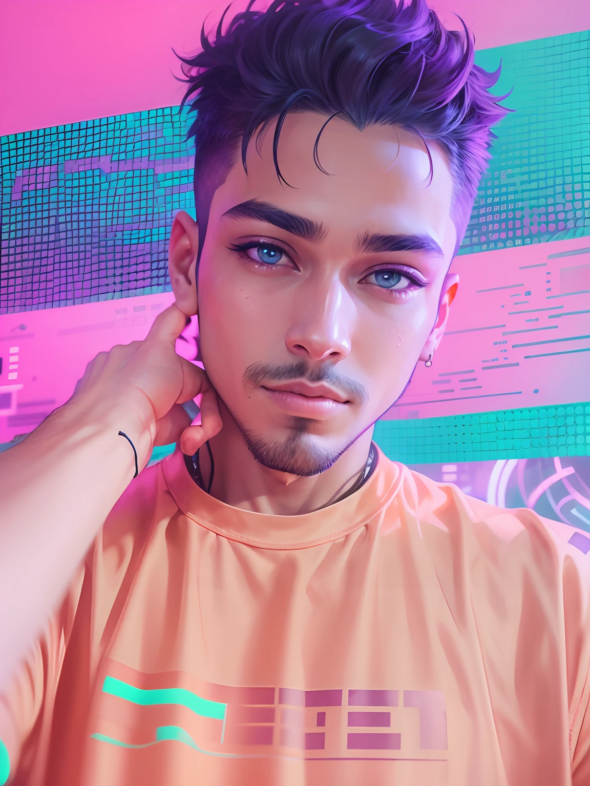 Change background cyberpunk handsome boy.