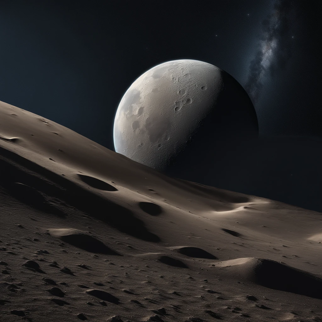 Master Parts、Superior Quality、superior image quality、The 8k quality、Beautiful pictures of the starry sky、magnifica、Arched Milky Way:1.25、Alafed view of Earth from the lunar surface:1.25, Lunar surface, space photo, on the moon, moon background, moon background, on the moon, Lunar soil, space photo, moonscape, Focus on the Moon, On Moon, Numerous craters, Seeing the Earth from the surface of the moon:1.9, big earth in the sky:1.9
