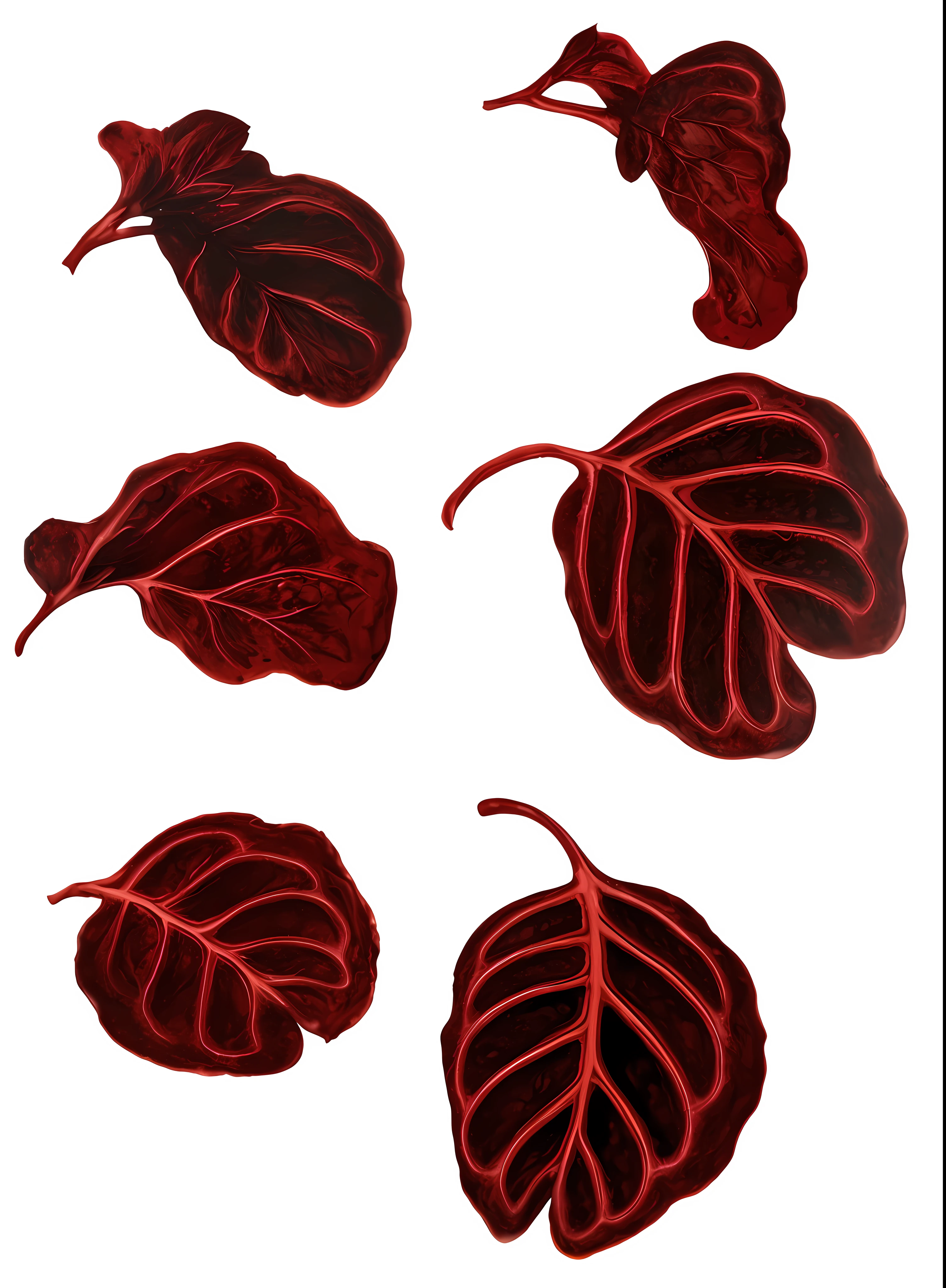 um close up de um grupo de folhas vermelhas em um fundo branco, folhas vermelhas de sangue, folhas vermelhas, folhas muito detalhadas, Folhas, folhas altamente detalhadas, muitas folhas, Folhas, folhas grandes, folhagem vibrante, healthy blood, folha, folhas flamejantes, Vermelhos, folhas fractais, Tema carmesim, Directed by: Anna Füssli, veludo vermelho, cores muito vermelhas