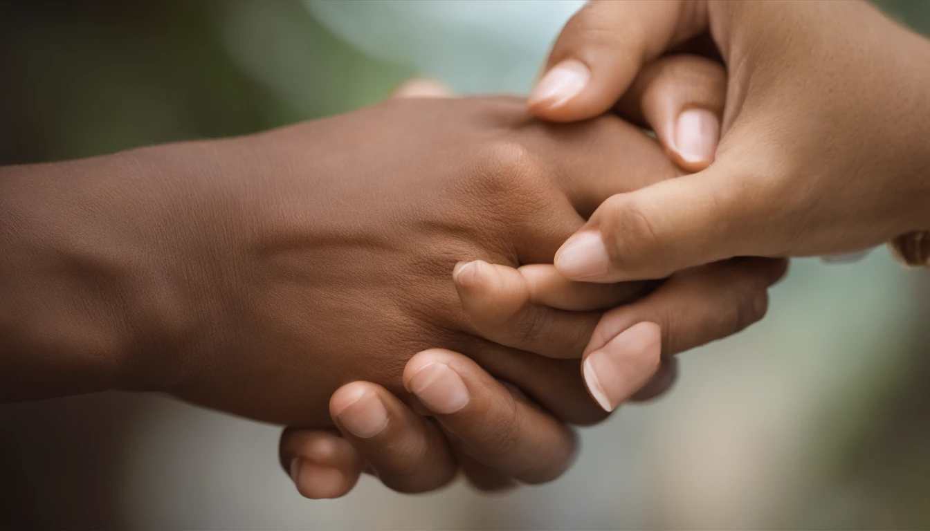 Draw two people holding hands, olhando uma para a outra com sorrisos sinceros no rosto. Be sure to convey connection and affection through the details of hands and facial expressions