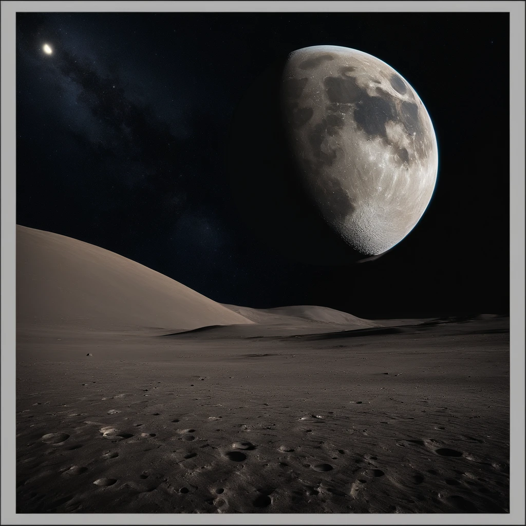 Master Parts、Superior Quality、superior image quality、The 8k quality、Beautiful pictures of the starry sky、magnifica、Arched Milky Way:1.25、Alafed view of Earth from the lunar surface:1.25, Lunar surface, space photo, on the moon, moon background, moon background, on the moon, Lunar soil, space photo, moonscape, Focus on the Moon, On Moon, Numerous craters, Seeing the Earth from the surface of the moon:1.9, big earth in the sky:1.9