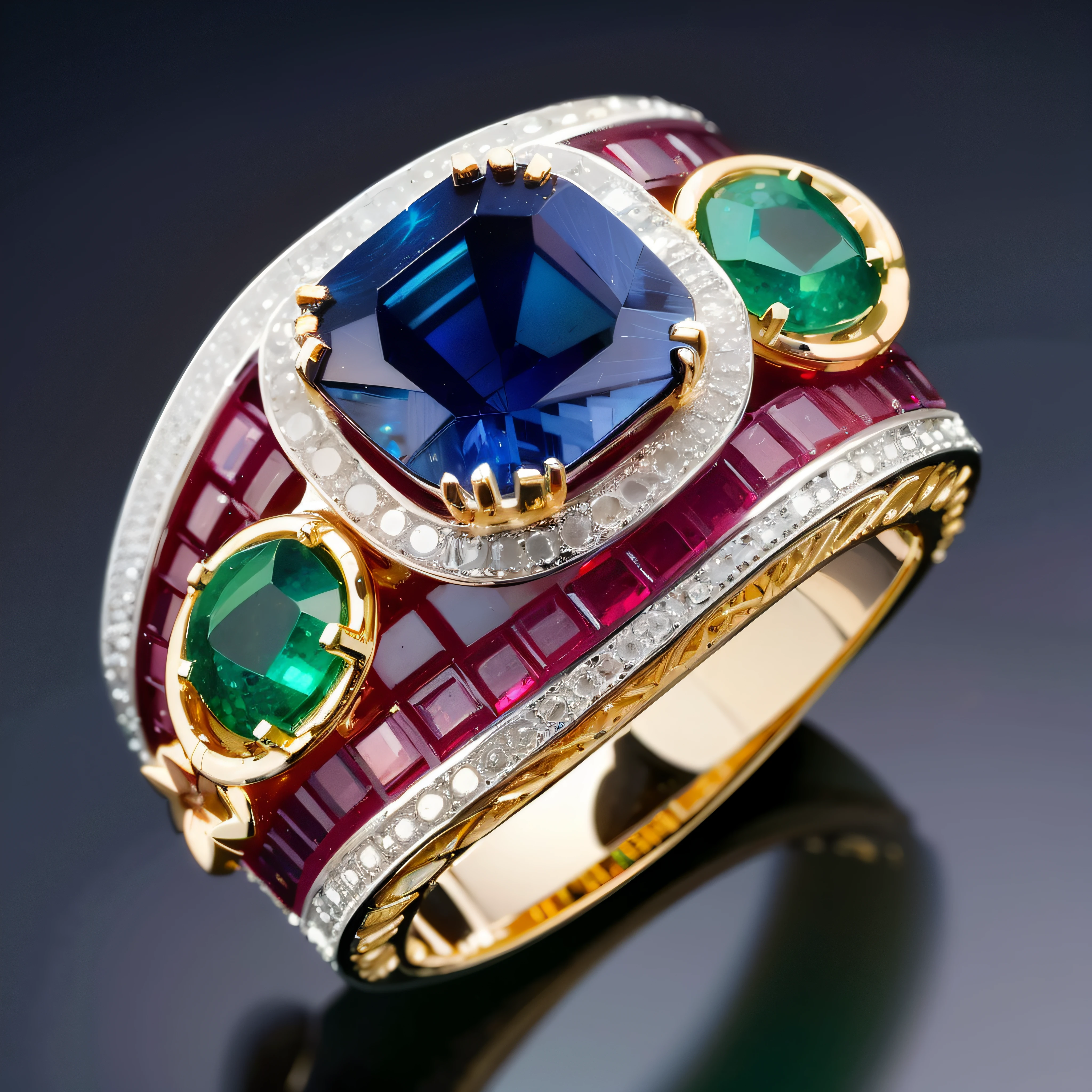 An exquisite piece of jewelry, meticulously crafted with an array of precious gemstones