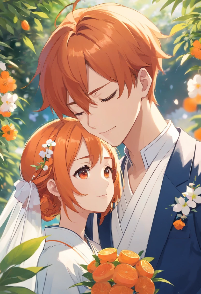 20 year old boy with orange hair traditional red white japanese wedding costume japanese wedding costume ancient flower wedding groom Hoa Son Tra