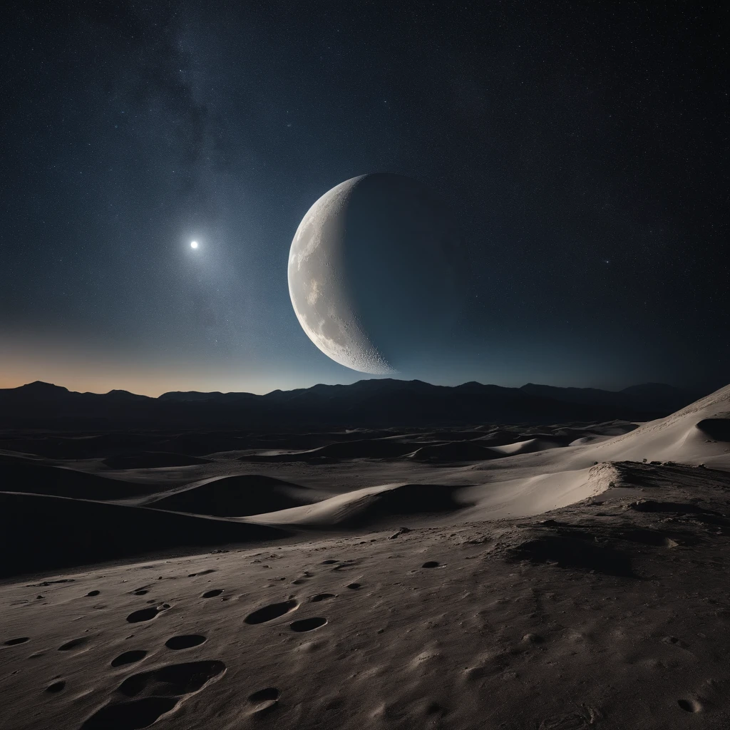 Master Parts、Superior Quality、superior image quality、The 8k quality、Beautiful pictures of the starry sky、magnifica、Arched Milky Way:1.25、Alafed view of Earth from the lunar surface:1.25, Lunar surface, space photo, on the moon, moon background, moon background, on the moon, Lunar soil, space photo, moonscape, Focus on the Moon, On Moon, Numerous craters, Seeing the Earth from the surface of the moon:1.9, big earth in the sky:1.9