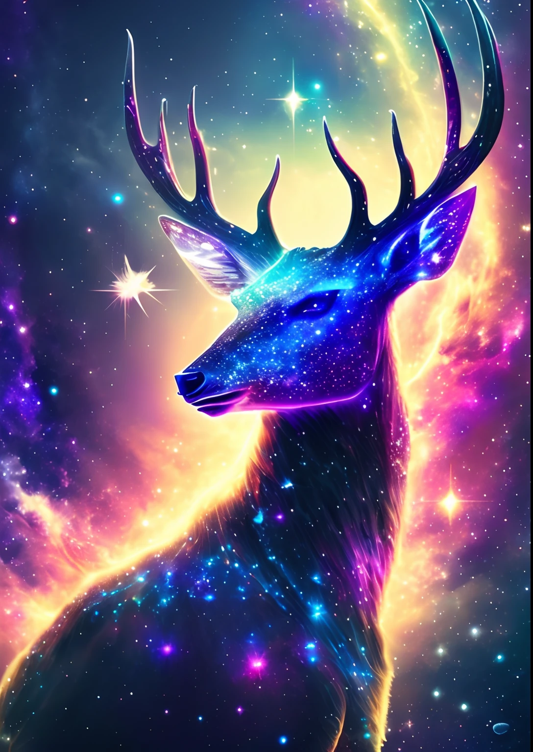 dreamlikeart, galaxy, outer space, nebula, star, [cyberpunked] Star deer from the stars. (star:1.5),