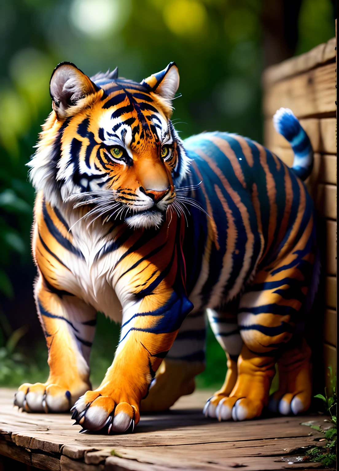 (best quality,4k,Alto,master part:1.2),ultra-detalhado,(Realistic,fotorrealista,photo-realistic:1.37),HDR,UHD,studio lighting,Tinta ultrafina,foco nítido,Physically-based rendering,extreme detail description,profissional,vivid colors,Bokeh,cinemactic,bordado,tigre maligno,fictional animal,equiretangular 360,rei do Planeta Terra,arte por Michael Hutter,fotografia 35mm,Film,profissional,altamente detalhado