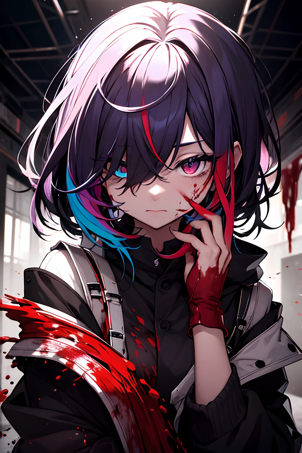 dead body、Colorful blood everywhere、Colorful blood splash、dark hue、Colorful shades、