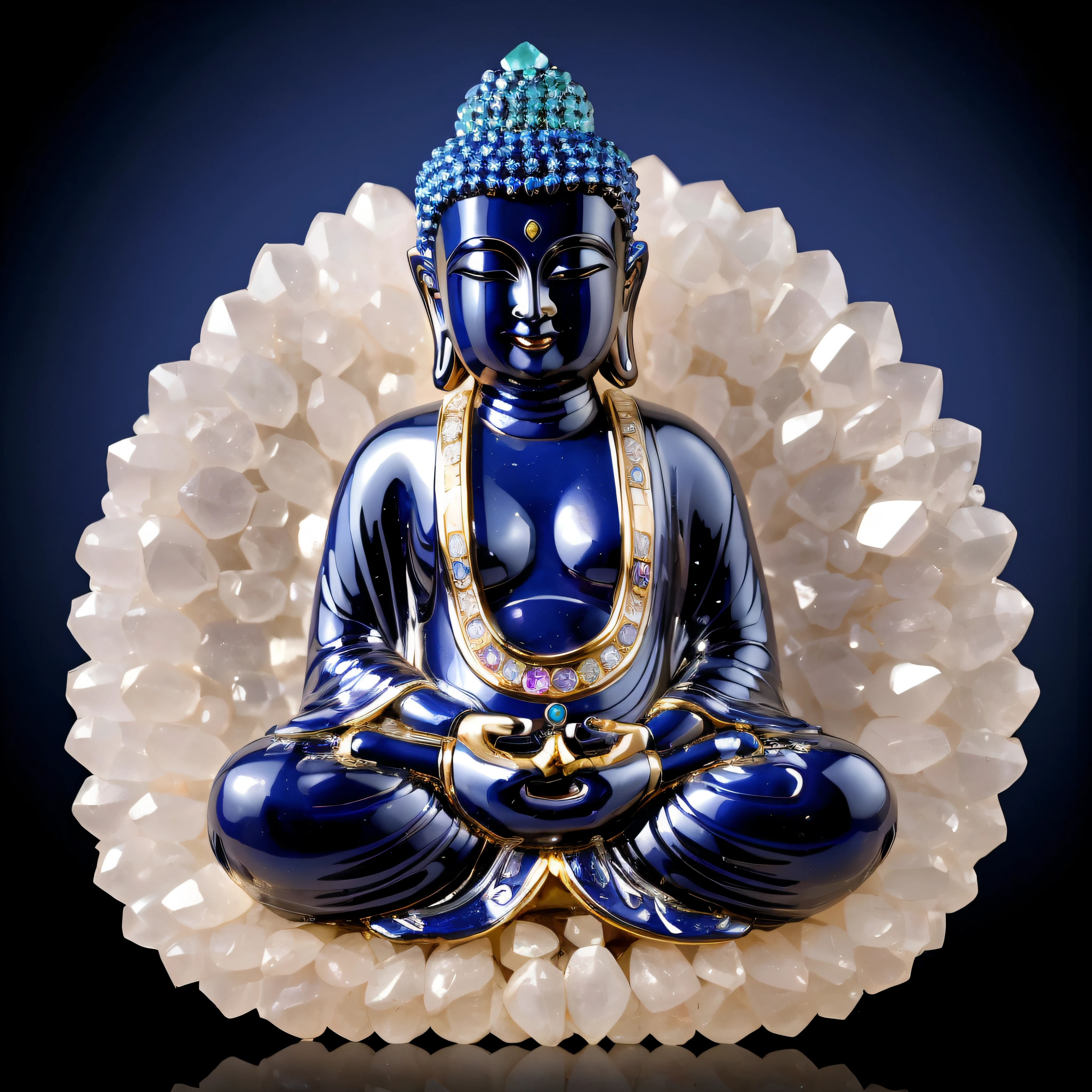 An exquisite representation of the Maitreya Buddha, meticulously crafted from a medley of precious gemstones.