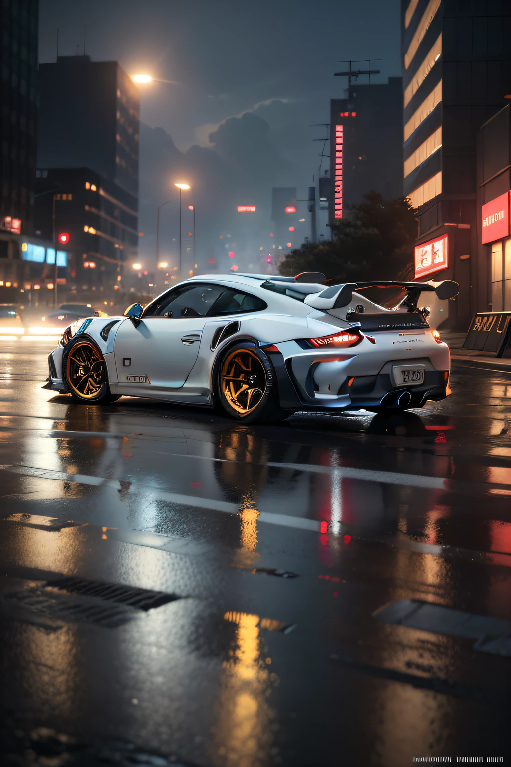 photorealistic, ,best quality,masterpiece,highly detailed,ultra-detailed,a futuristic Porsche 911 GT3 RS in a cyberpunk city. 4k 3d render unreal engine 5 rendered with blender and octane global illumination from photorealistic hyper realism concept art by greg rutkowski loish rhads ferdinand knab makoto shinkai tian zi trending on cgsociety, Desktop Wallpaper