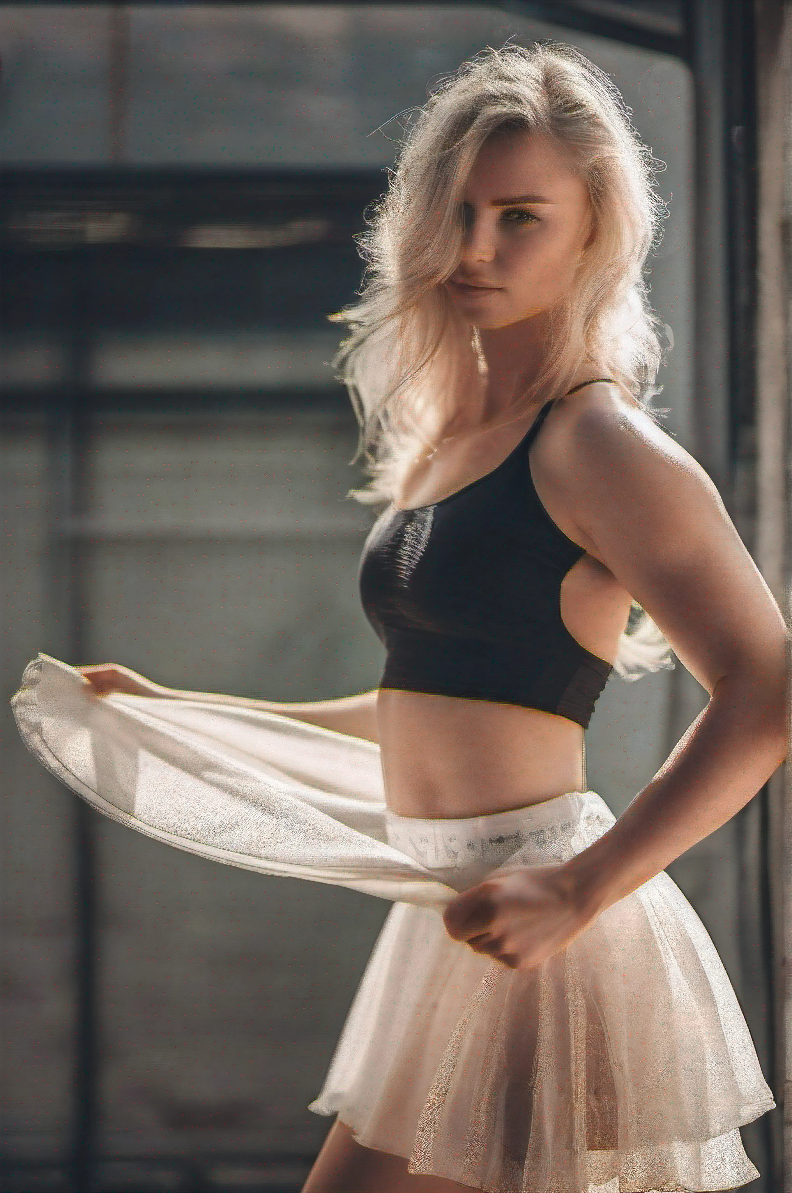 beautiful fit blonde 21 year old lifting her skirt to reveal her underwear, RAW photo, natural skin, 8k uhd, high quality, film grain, Fujifilm XT3