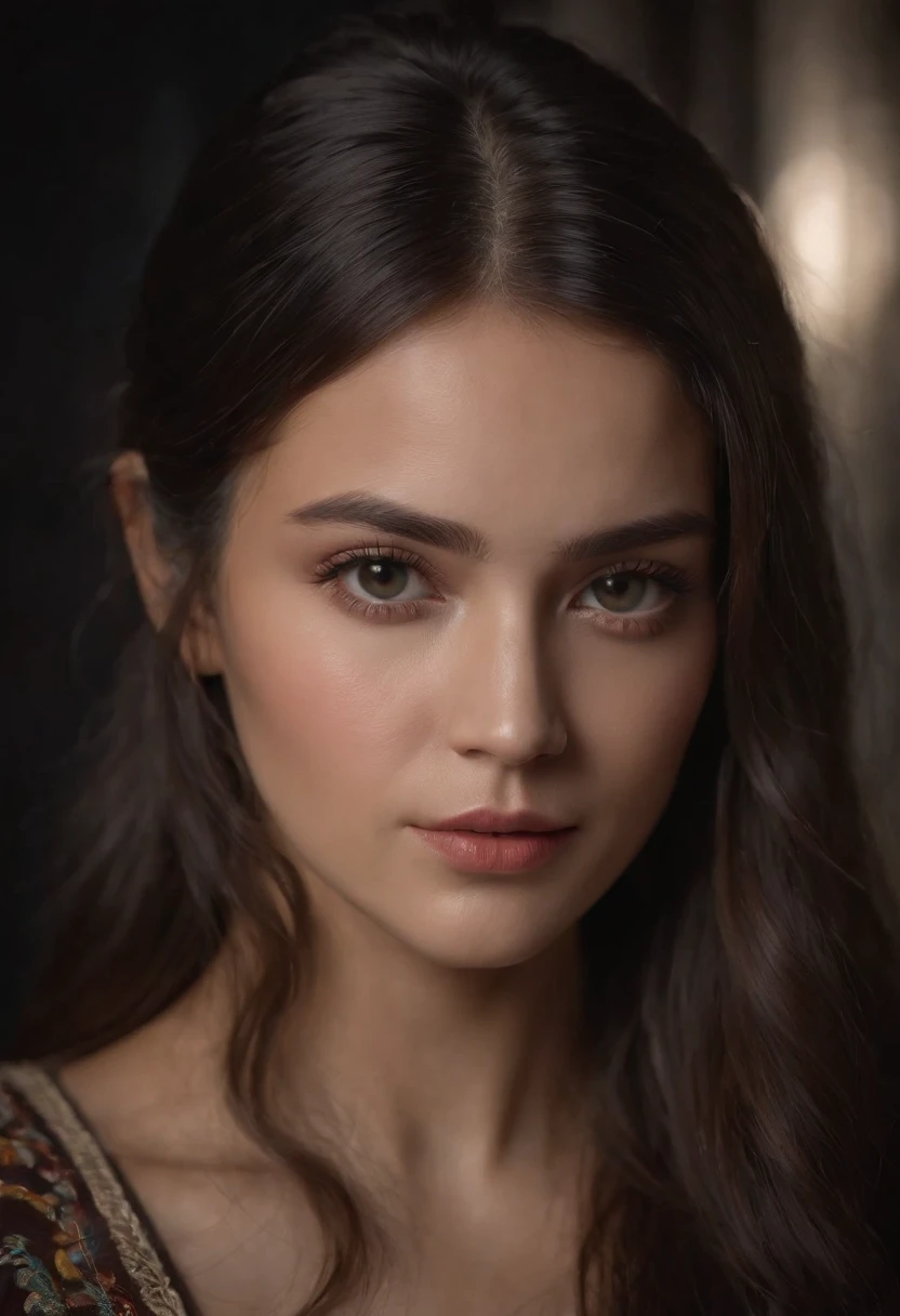 (front focus),(in the dark:1.6),wearing batik
Hyperrealist portrait of beautiful woman,fantasy art, photo realistic, dynamic lighting, artstation, poster, volumetric lighting, very detailed faces, 4 k, award winning,, 1girl, in the dark, deep shadow, low key,cowboy shot,(official clothing:1.4) ,long hair,