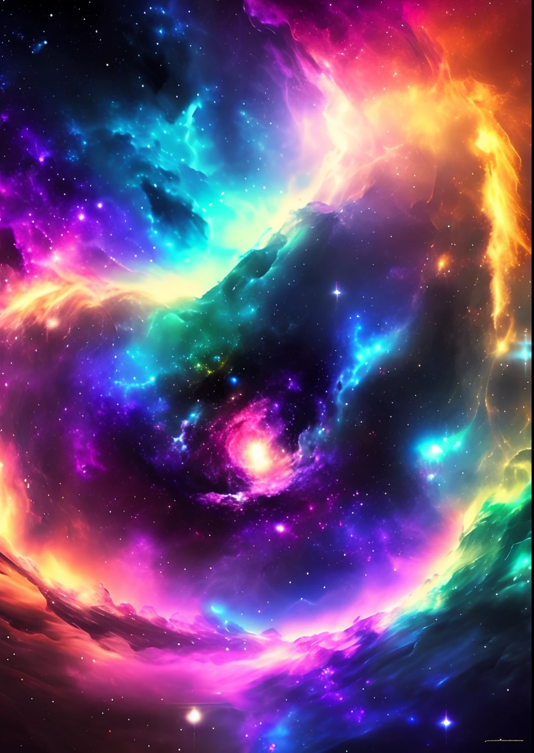 dreamlikeart, galaxy, outer space, nebula, star, [cyberpunked] Rainbow from the Stars (star:1.5),